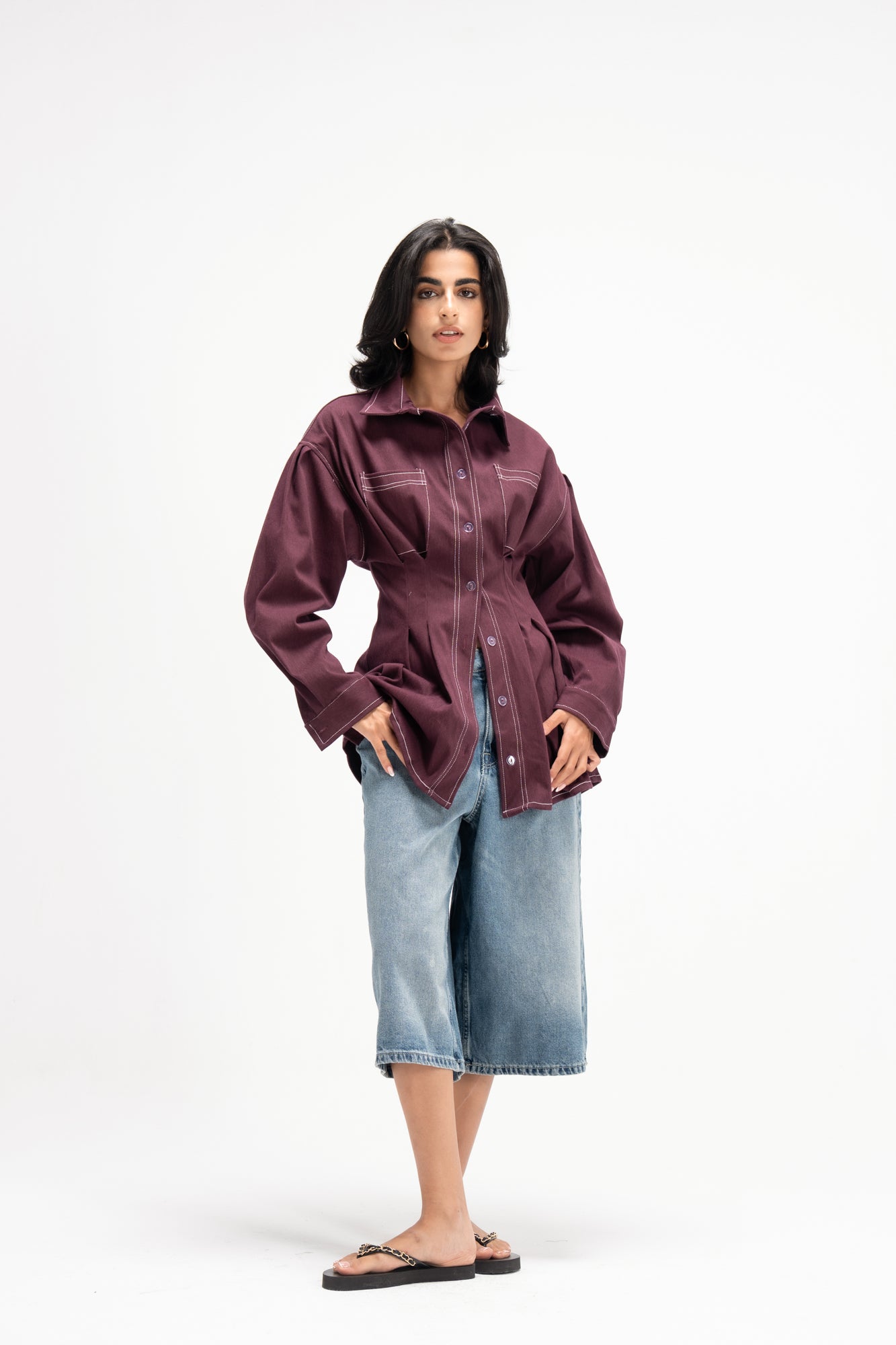 Vivid Denim Shirt in Burgandy