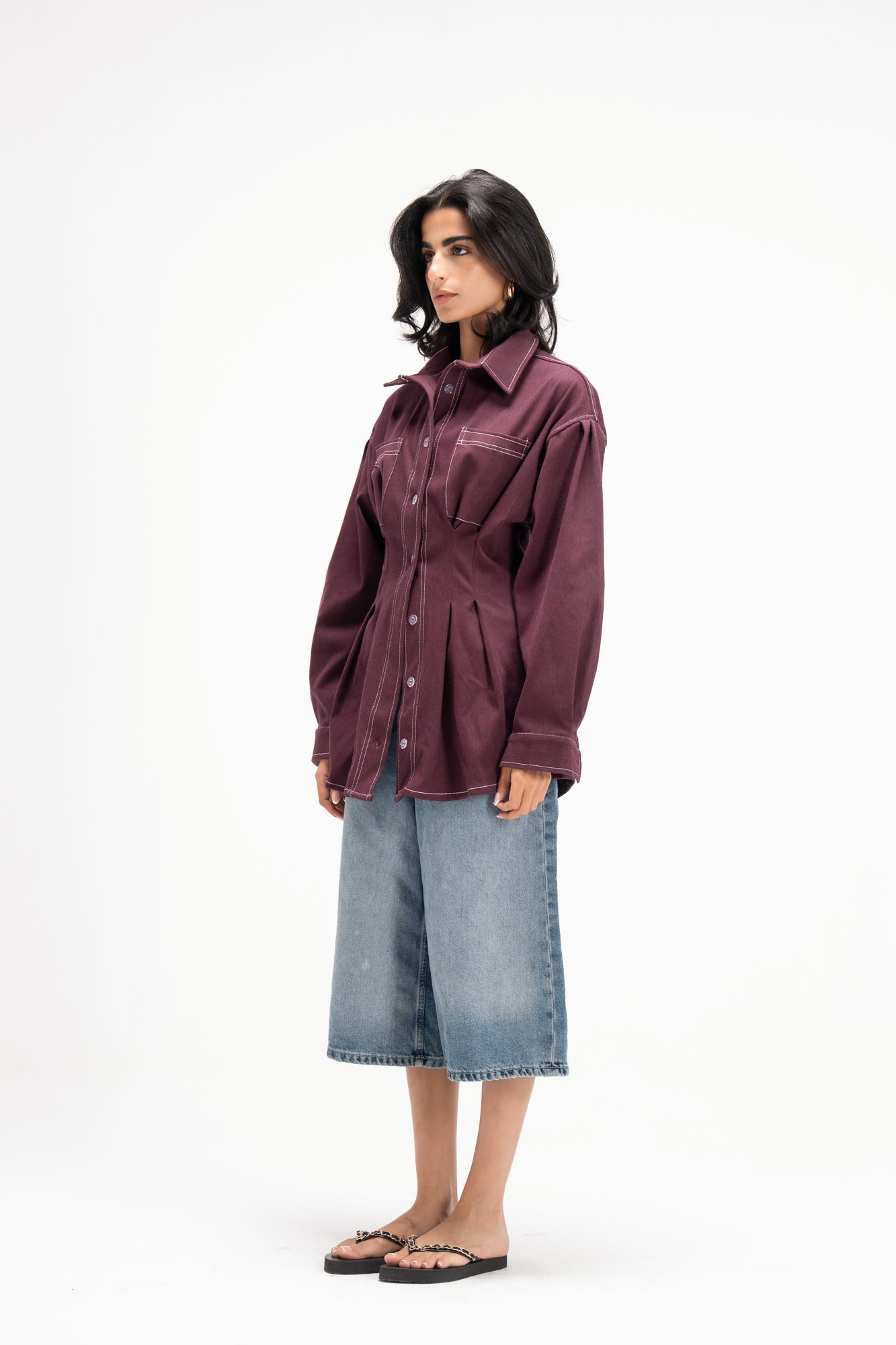 Vivid Denim Shirt in Burgandy