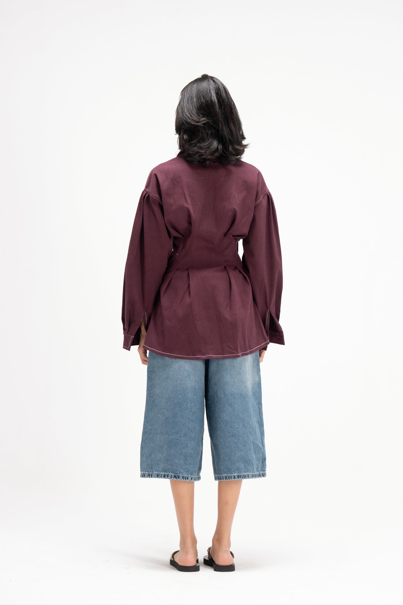 Vivid Denim Shirt in Burgandy