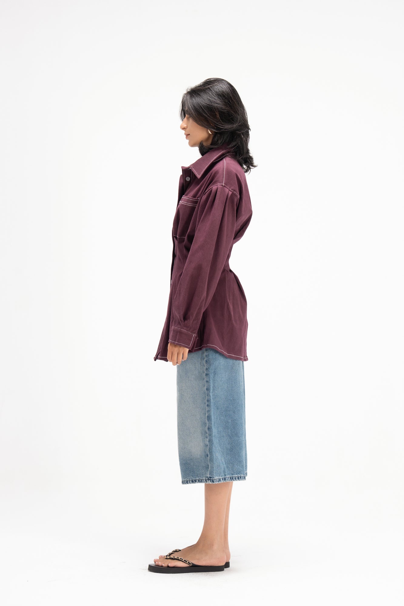 Vivid Denim Shirt in Burgandy