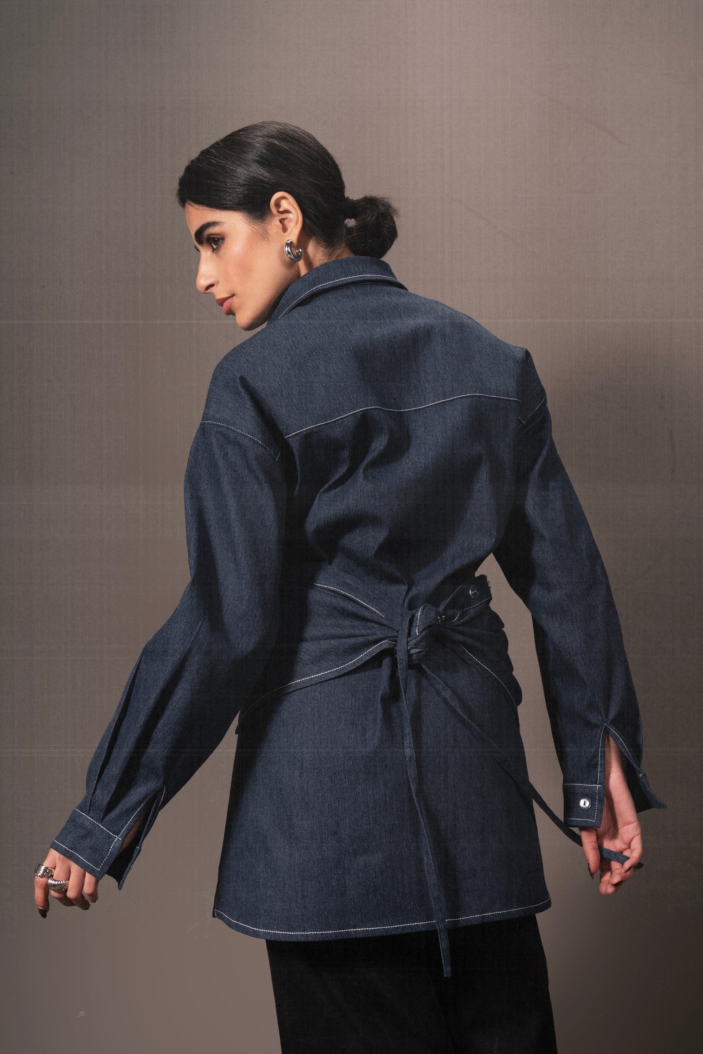 Gusty Denim Wrap Shirt in Baby Blue