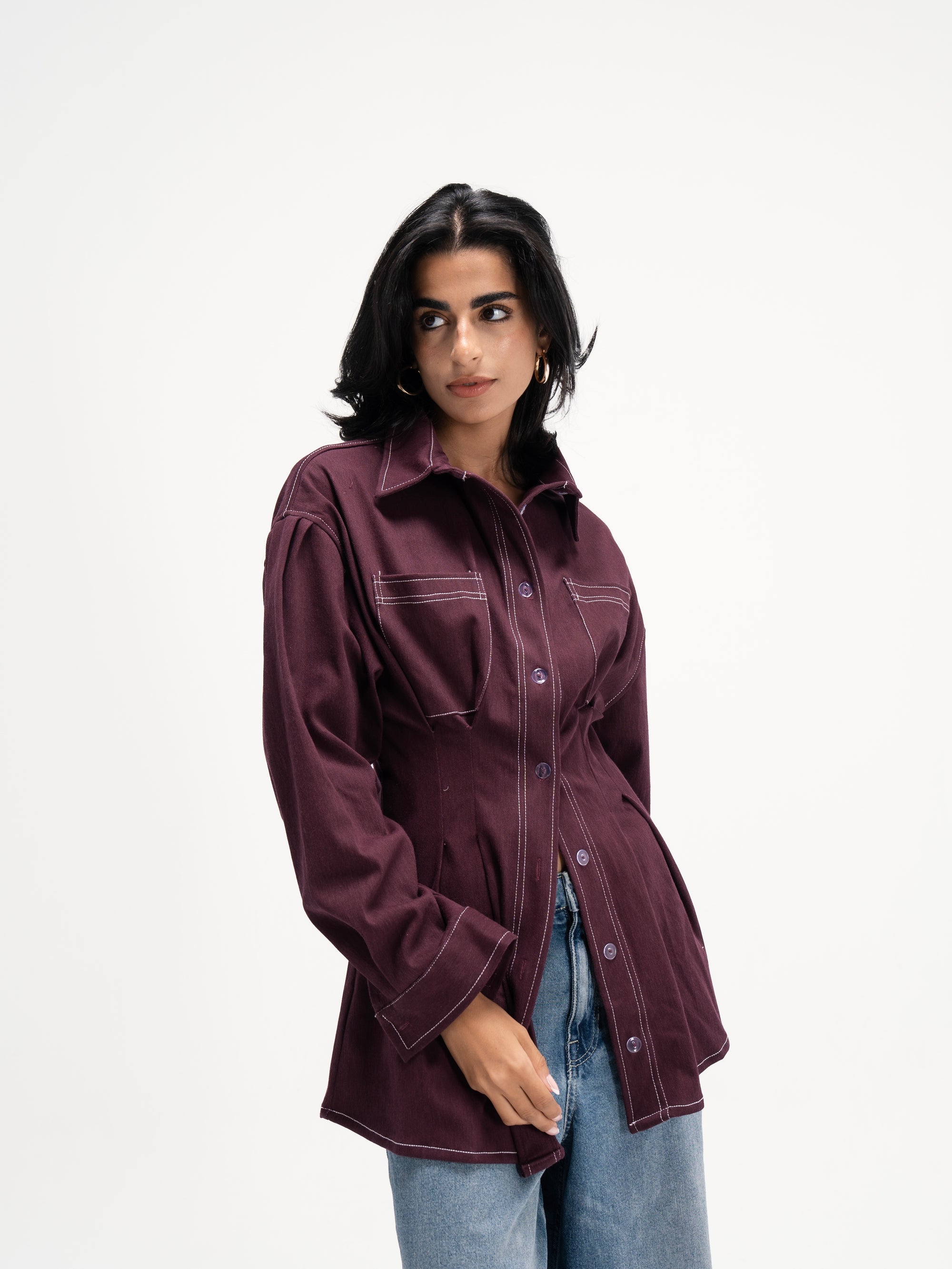 Vivid Denim Shirt in Burgandy