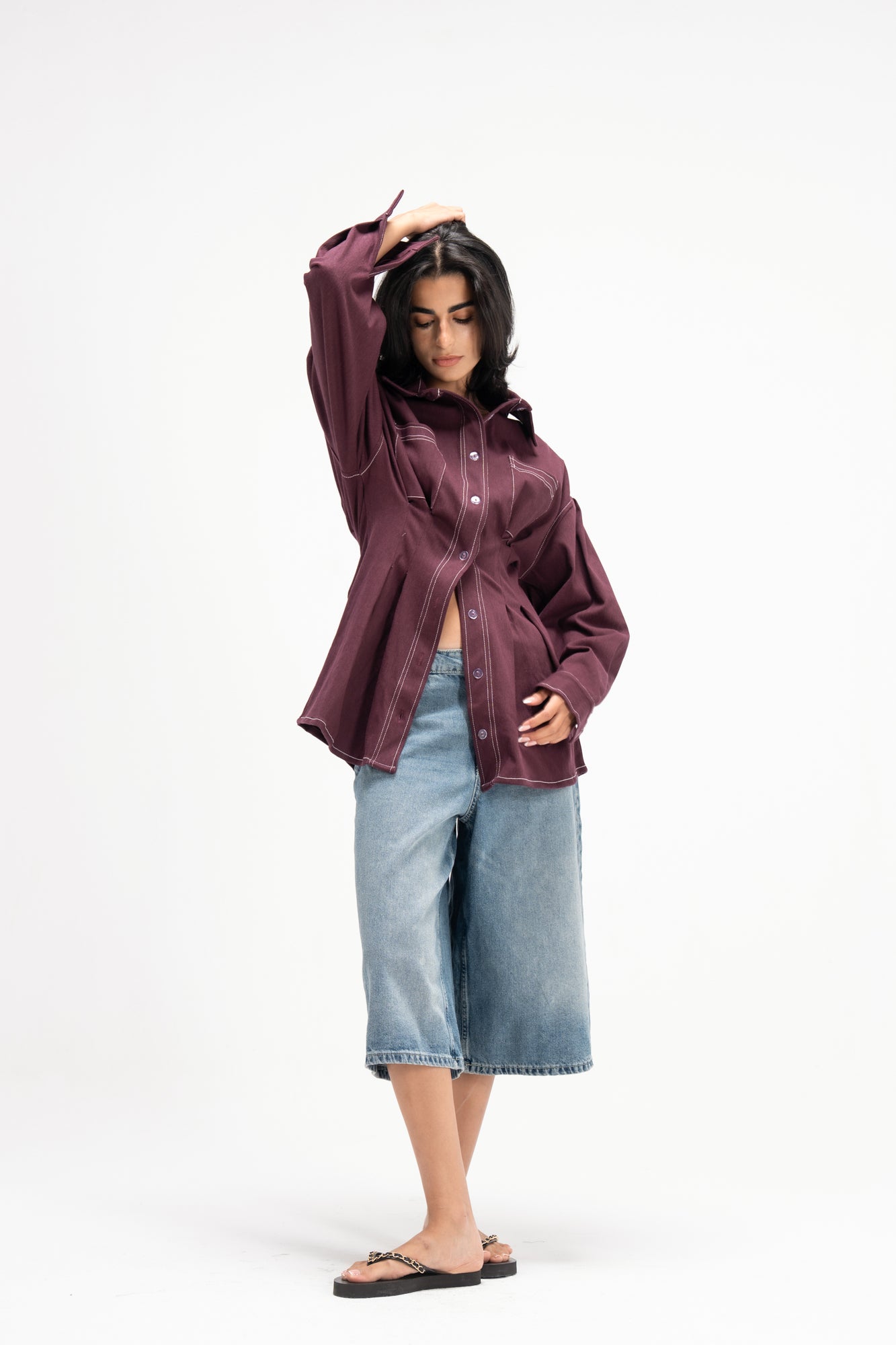 Vivid Denim Shirt in Burgandy