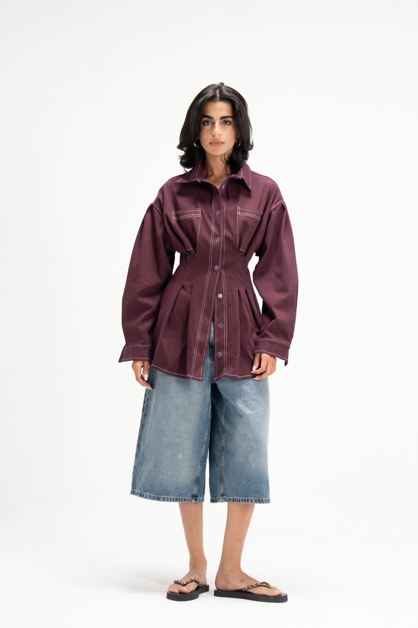 Vivid Denim Shirt in Burgandy