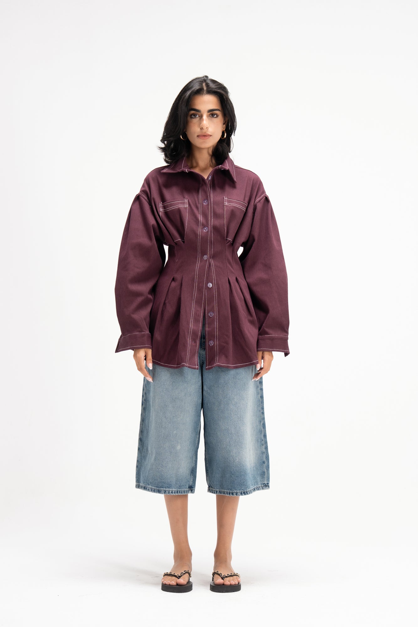 Vivid Denim Shirt in Burgandy
