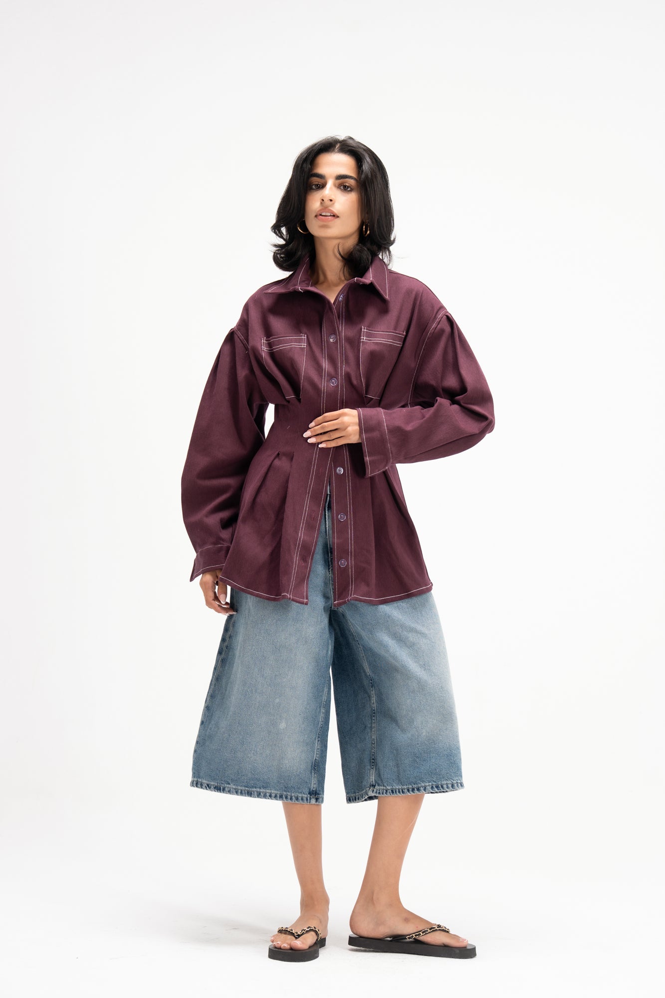 Vivid Denim Shirt in Burgandy