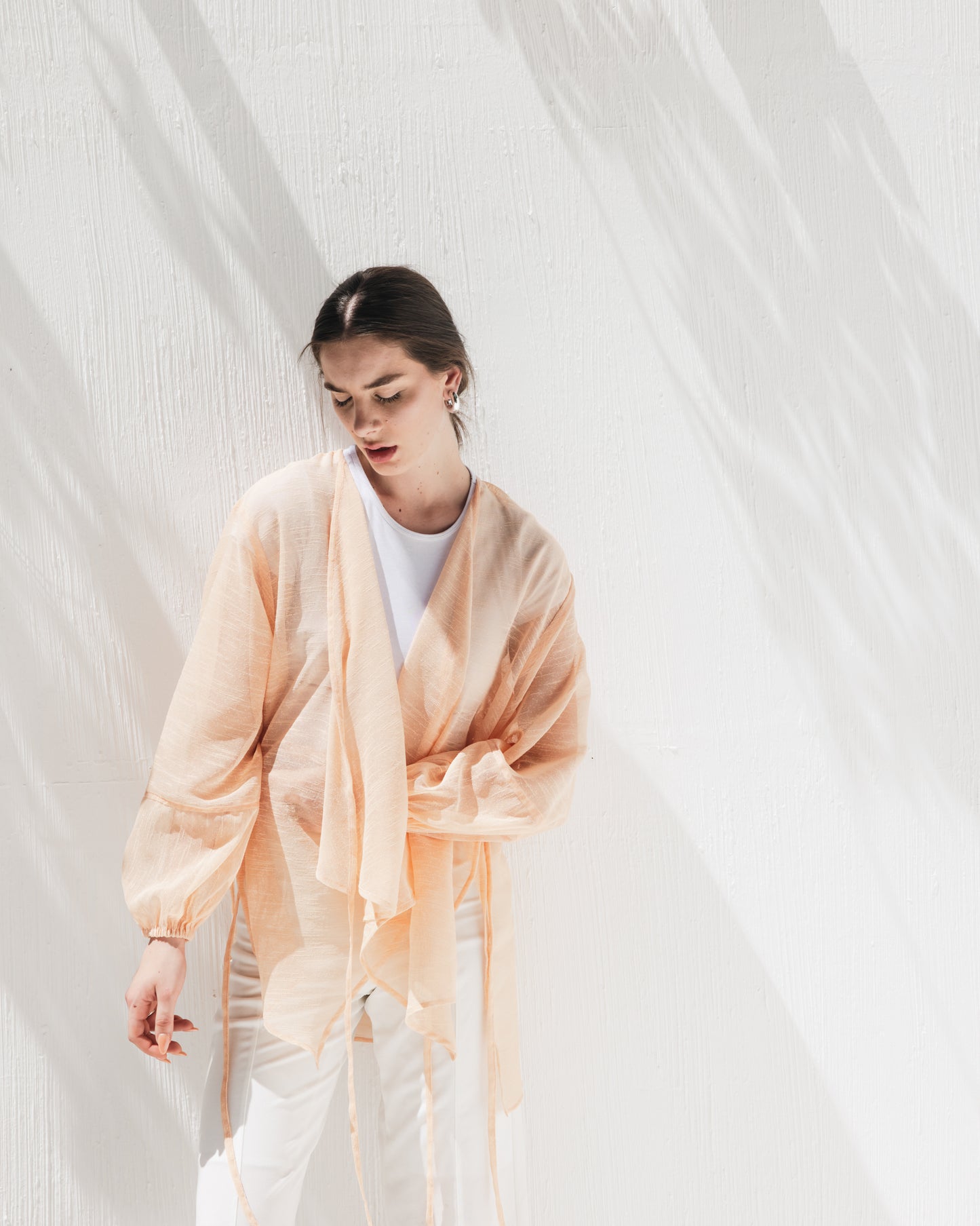 Linen Cross Top in Peach
