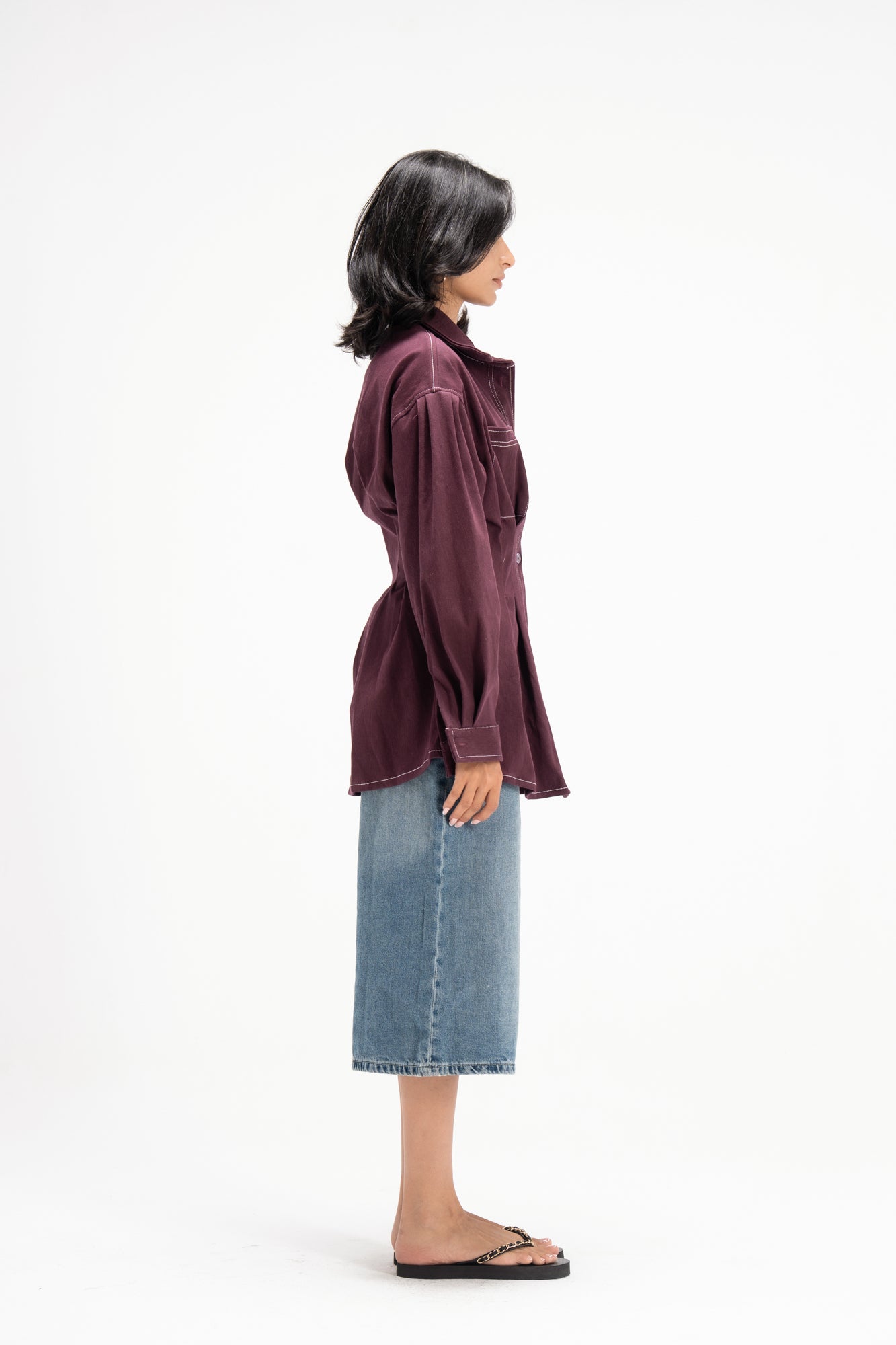Vivid Denim Shirt in Burgandy