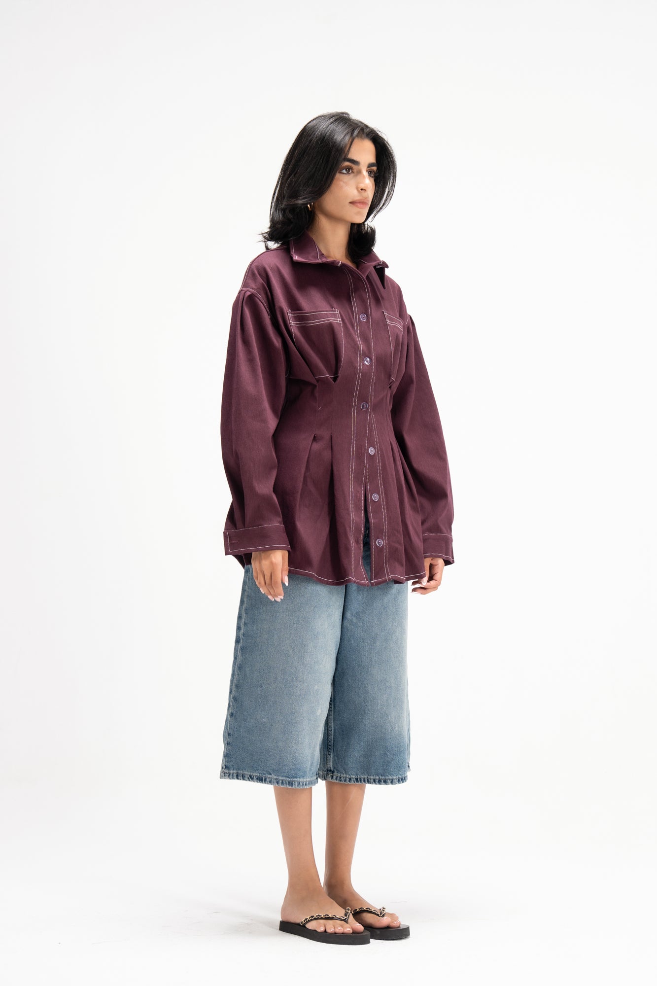 Vivid Denim Shirt in Burgandy
