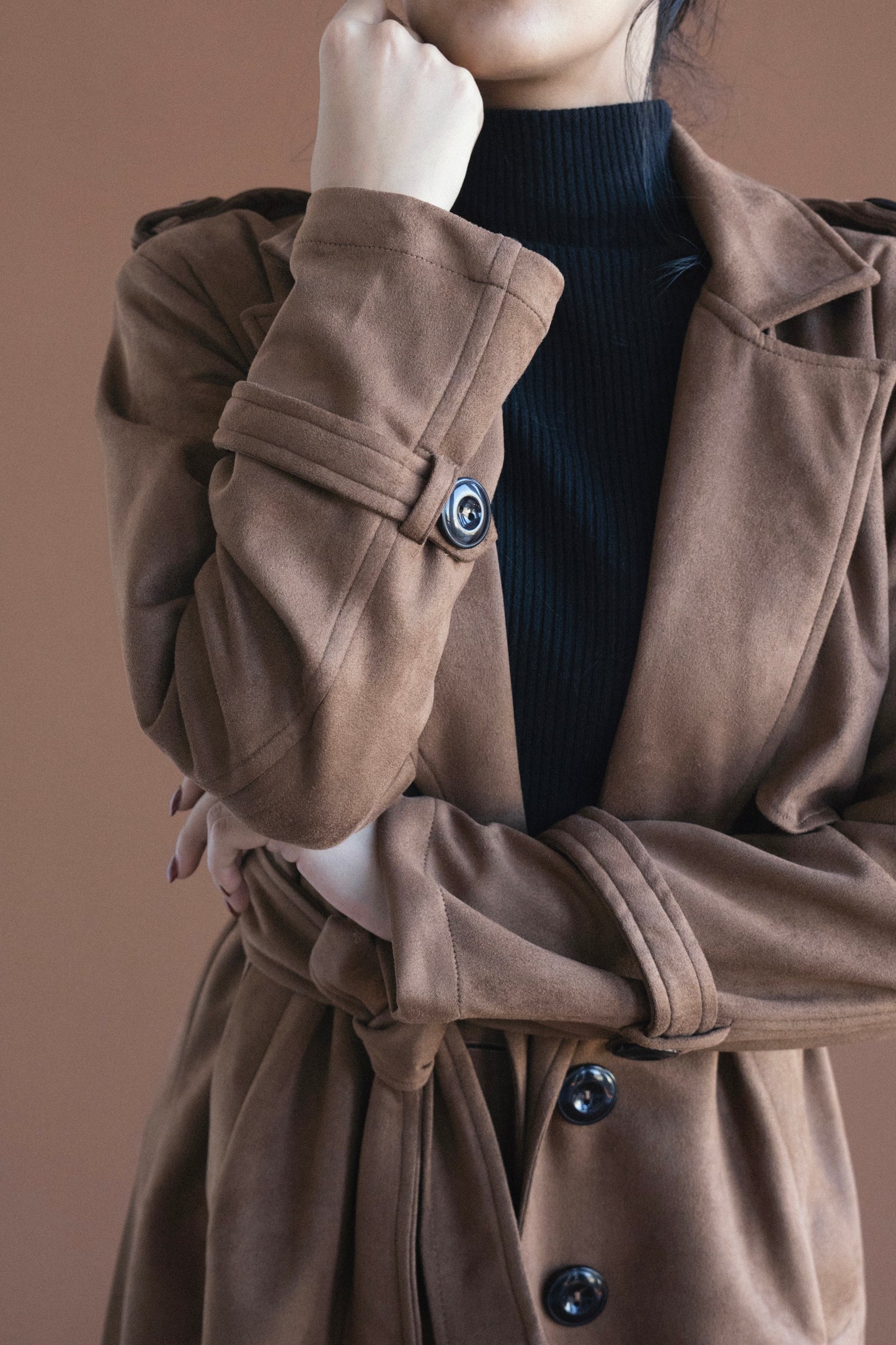 Ash Suede Coat in Brown