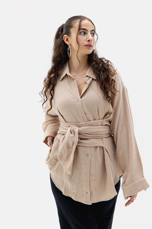 Prickly Wrap Shirt in Beige