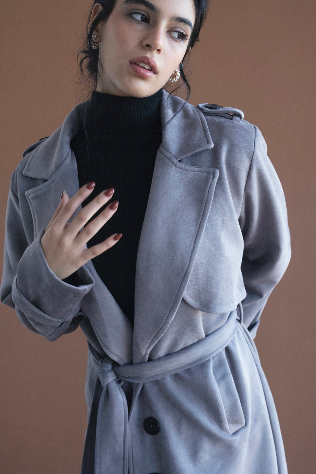 Ash Suede Coat in Grey