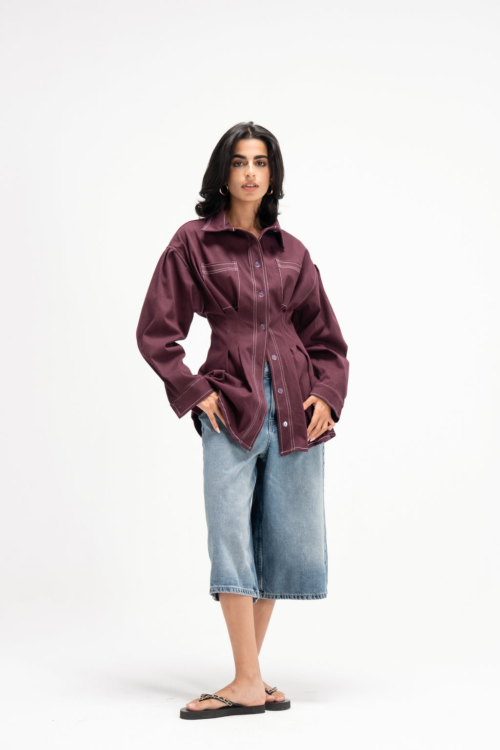 Vivid Denim Shirt in Burgandy