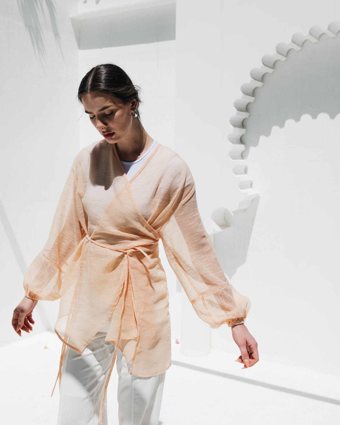 Linen Cross Top in Peach
