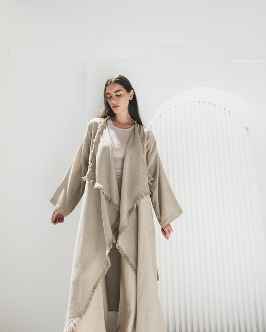 Fringes Kimono in Beige