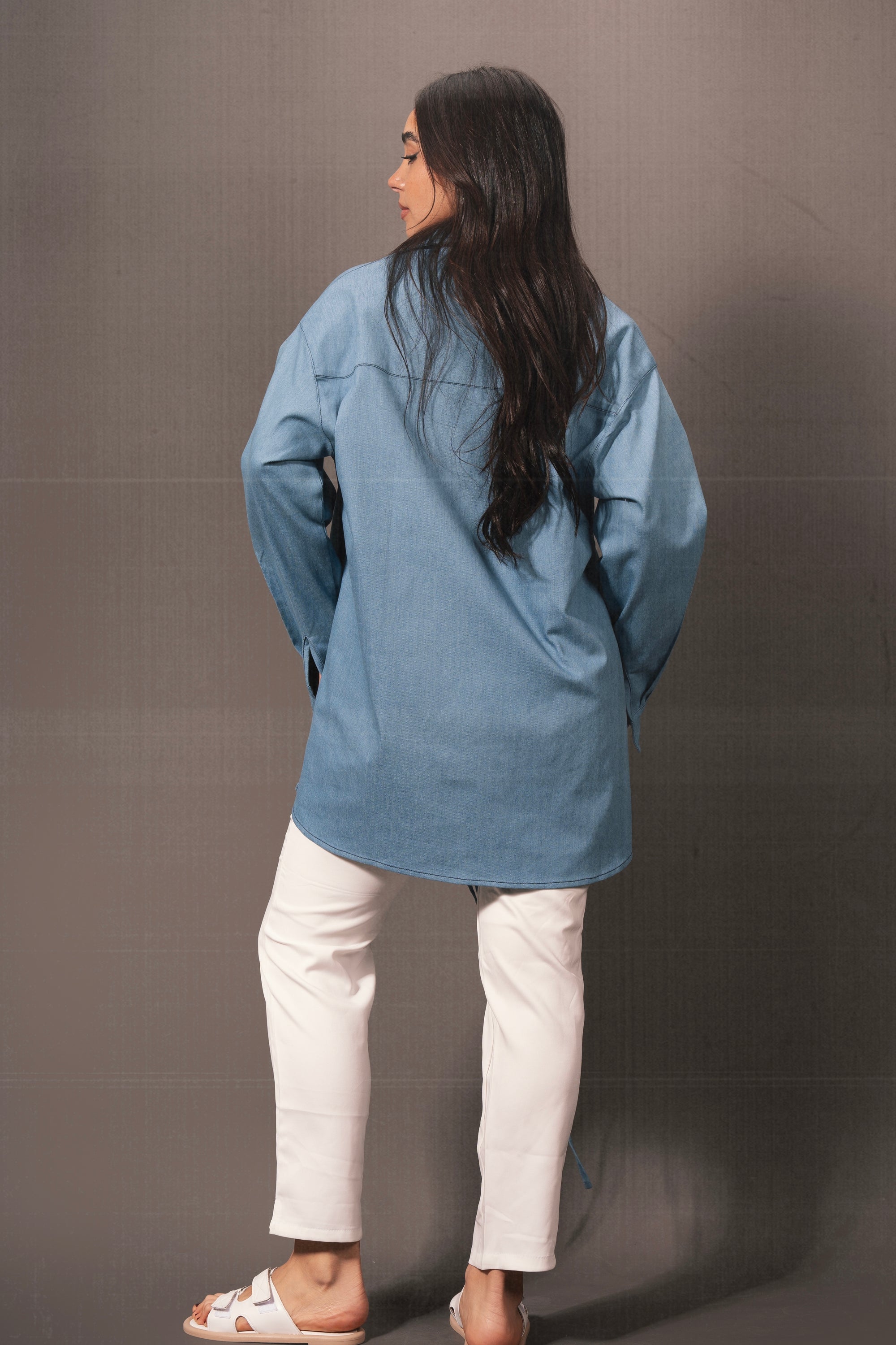 Gusty Denim Wrap Shirt in Baby Blue