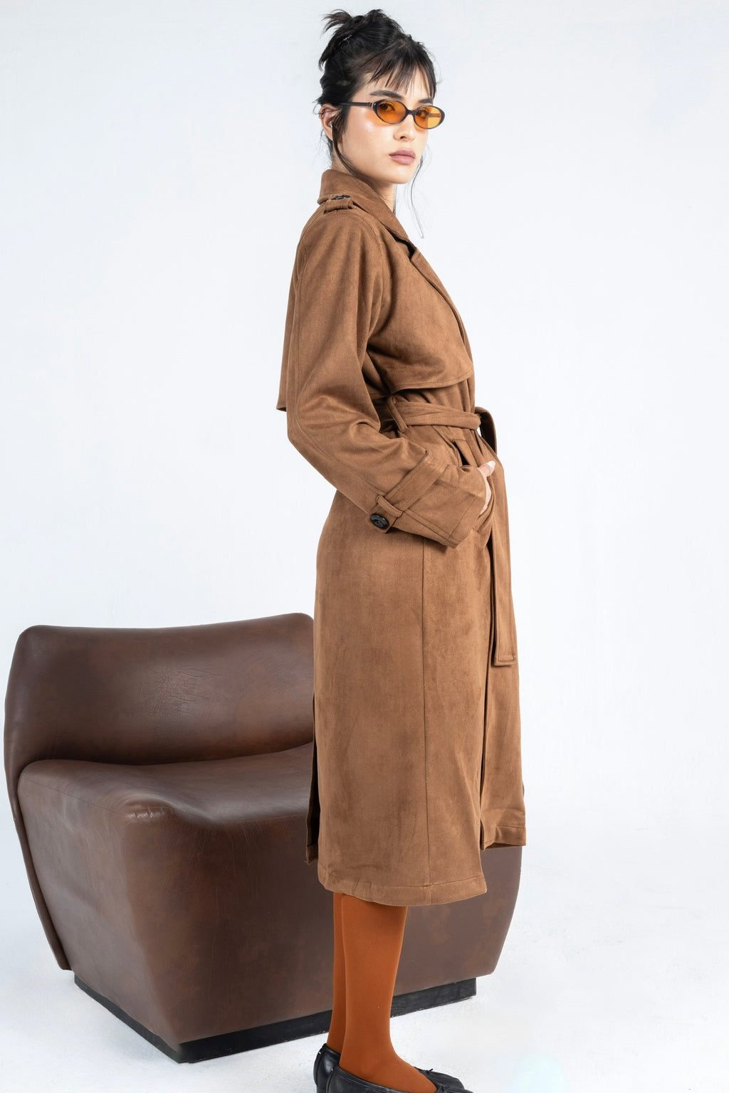Ash Suede Coat in Brown