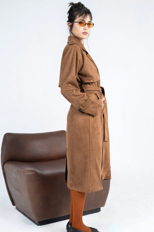 Ash Suede Coat in Brown