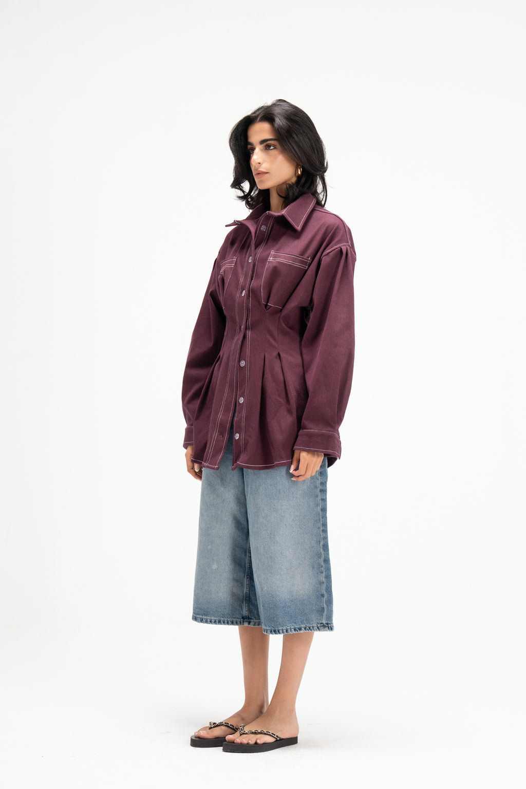 Vivid Denim Shirt in Burgandy