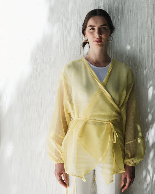 Sunrise Linen Cross Top in Yellow