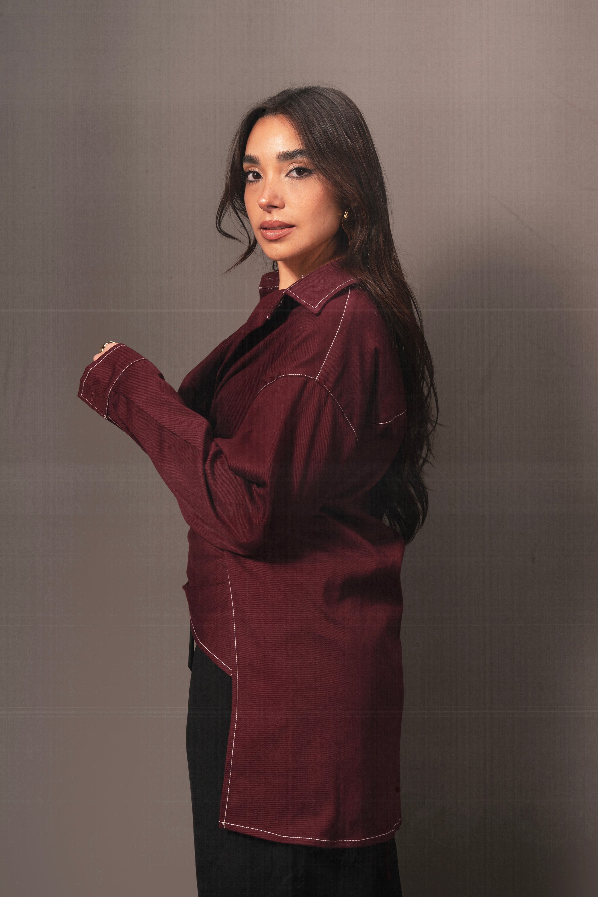 Gusty Denim Cross Shirt in Burgandy