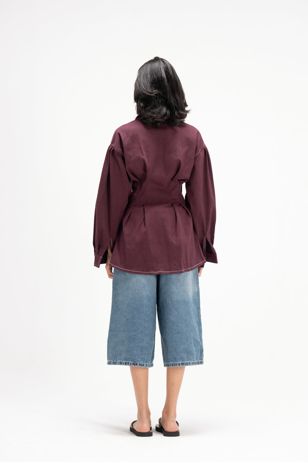 Vivid Denim Shirt in Burgandy