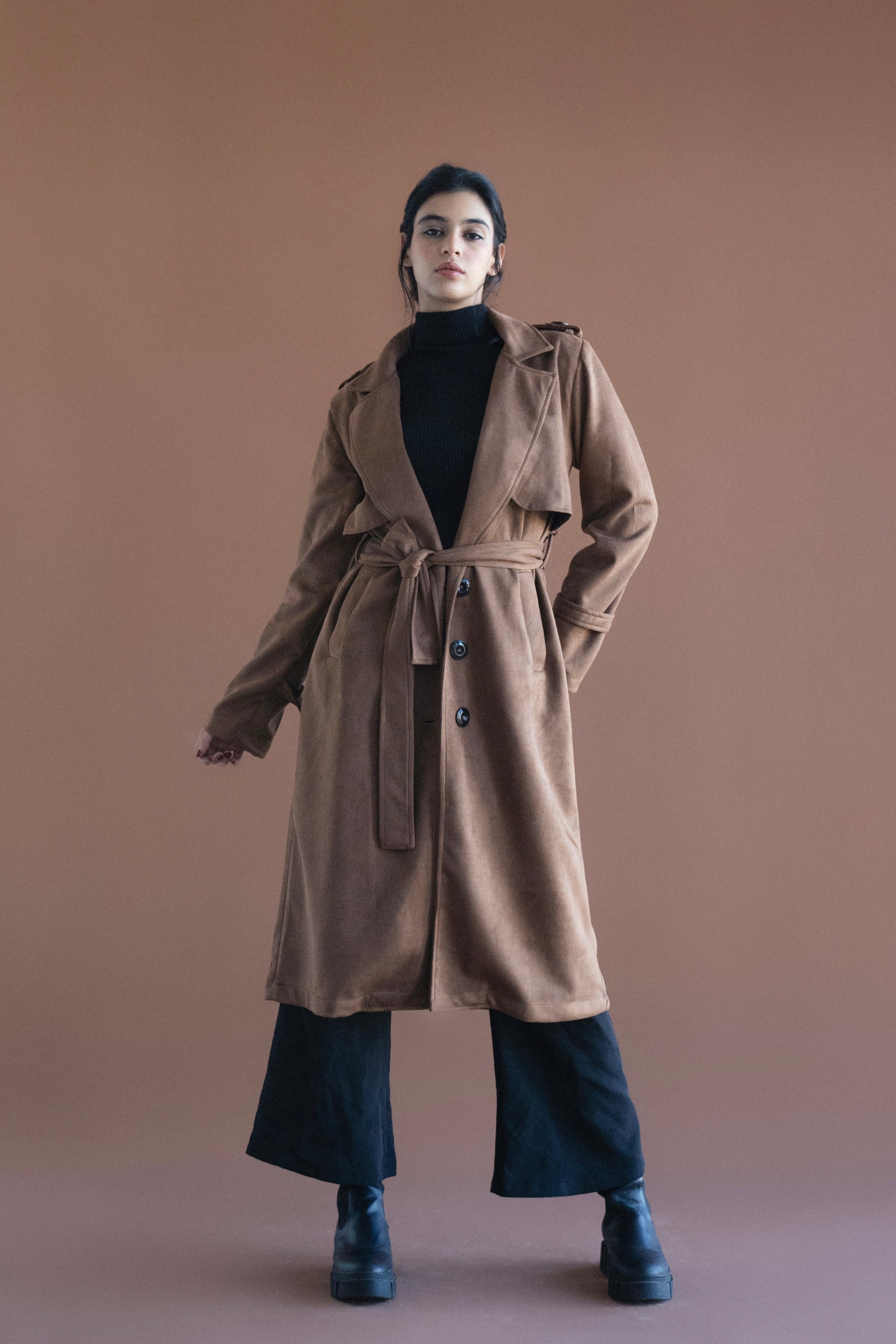 Ash Suede Coat in Brown