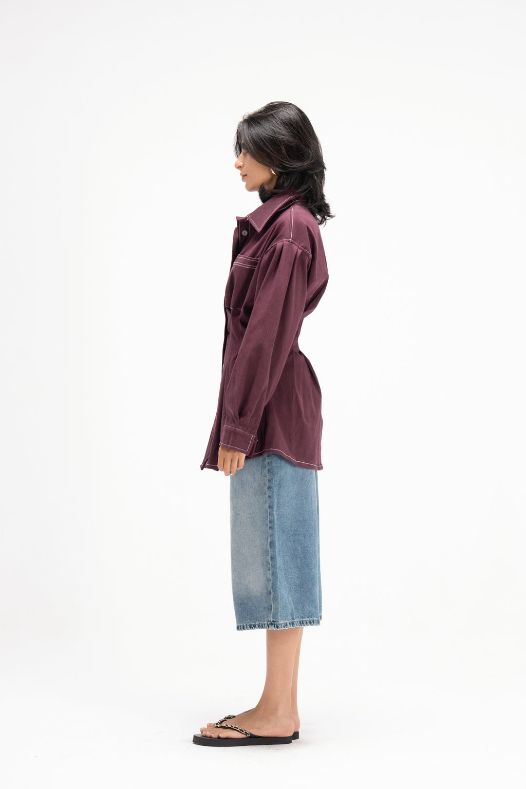 Vivid Denim Shirt in Burgandy