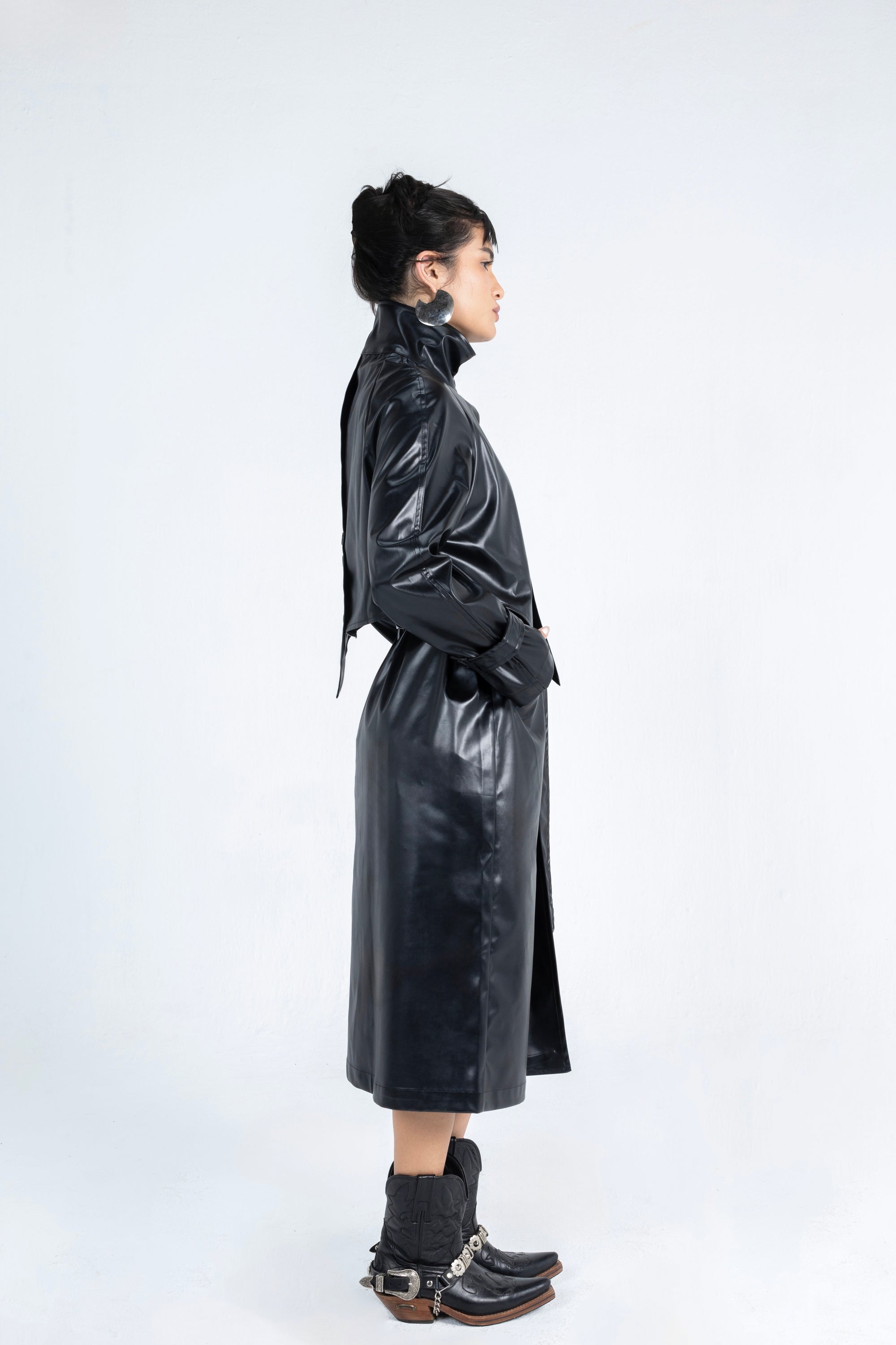 Charcoal Leather Coat in Black