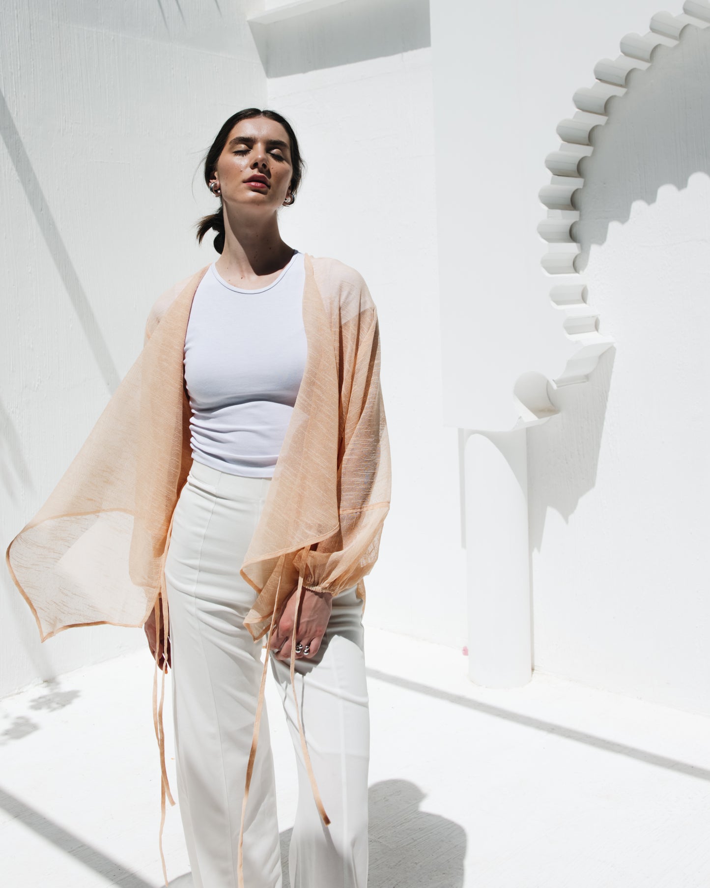 Linen Cross Top in Peach