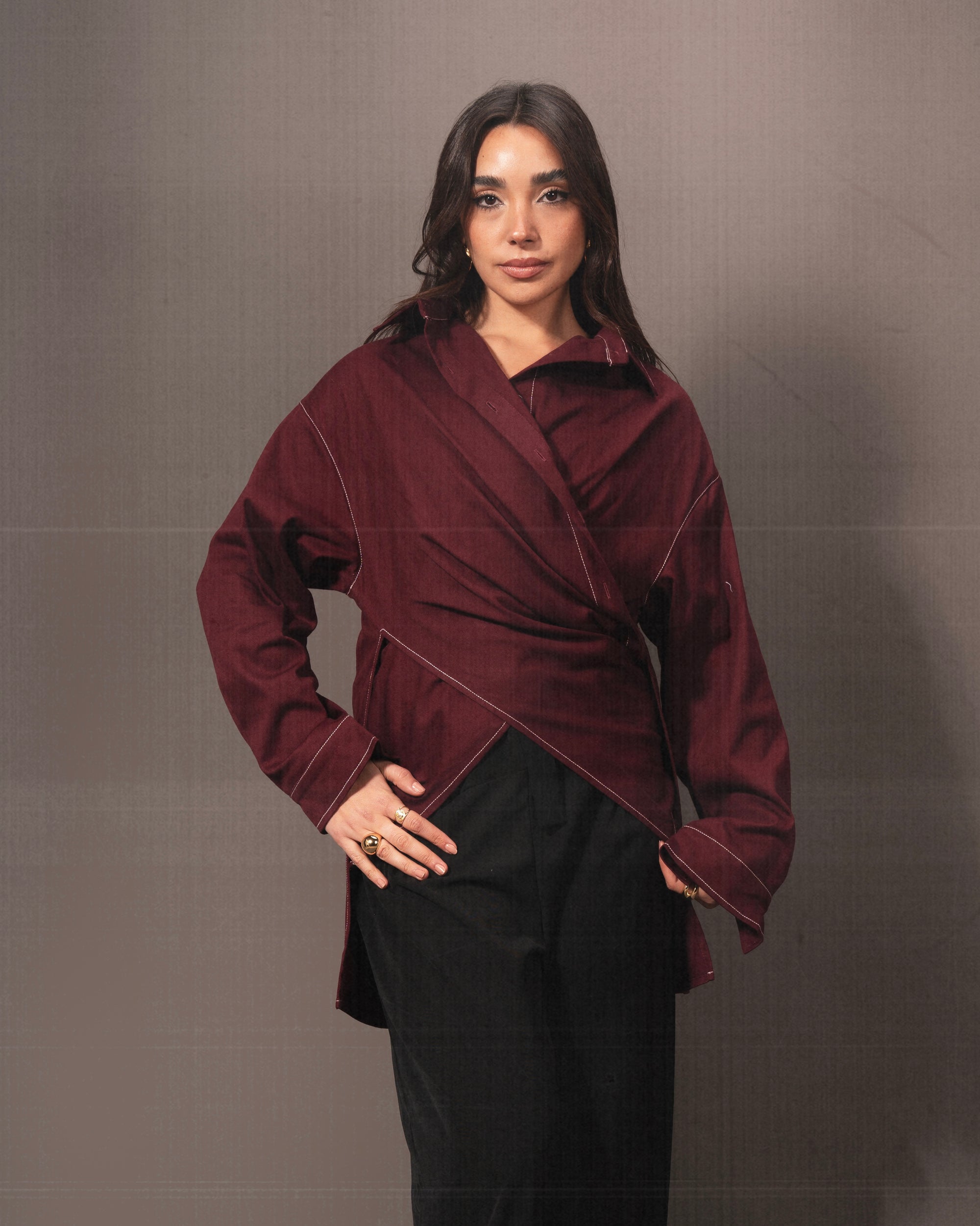 Gusty Denim Cross Shirt in Burgandy
