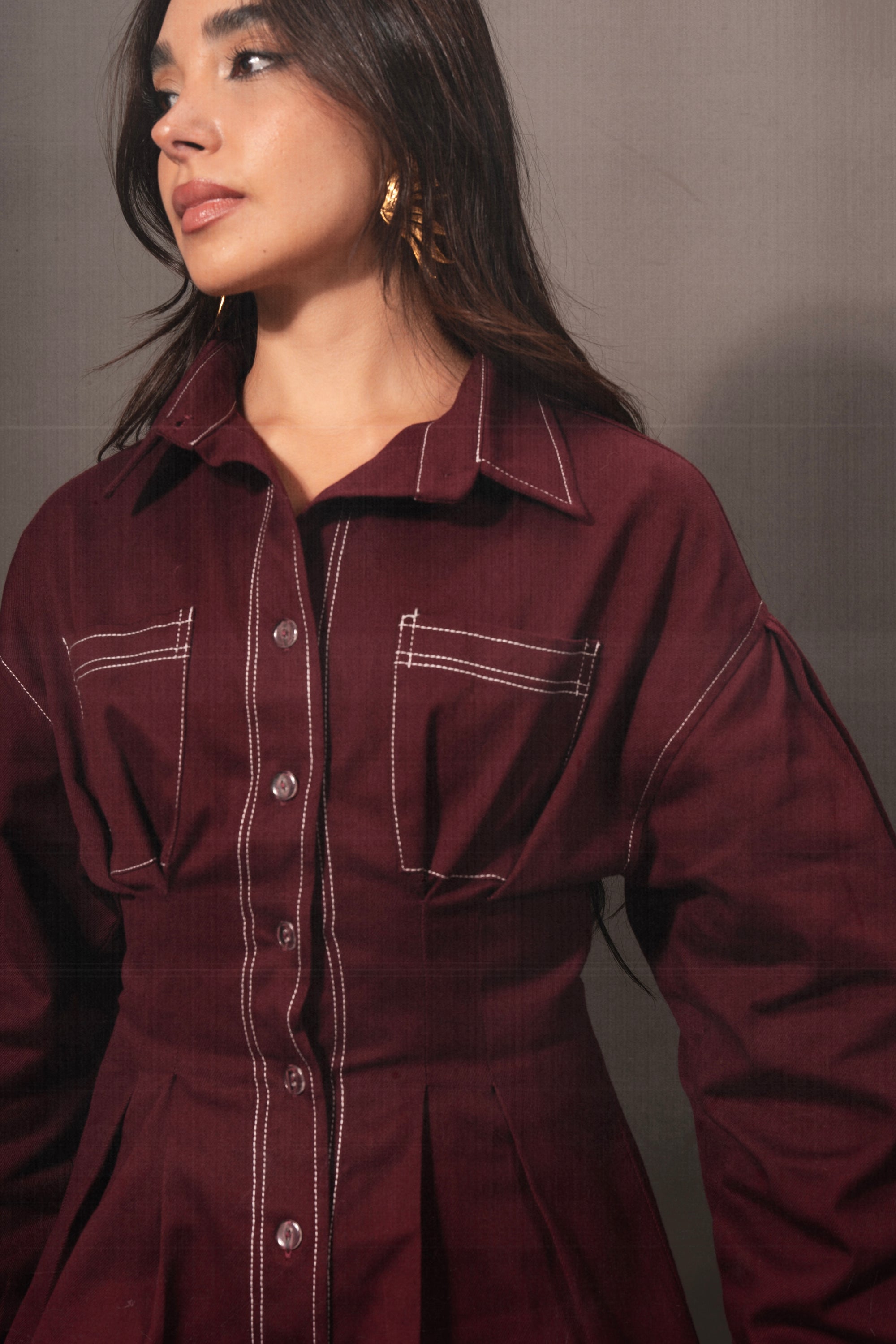 Vivid Denim Shirt in Burgandy