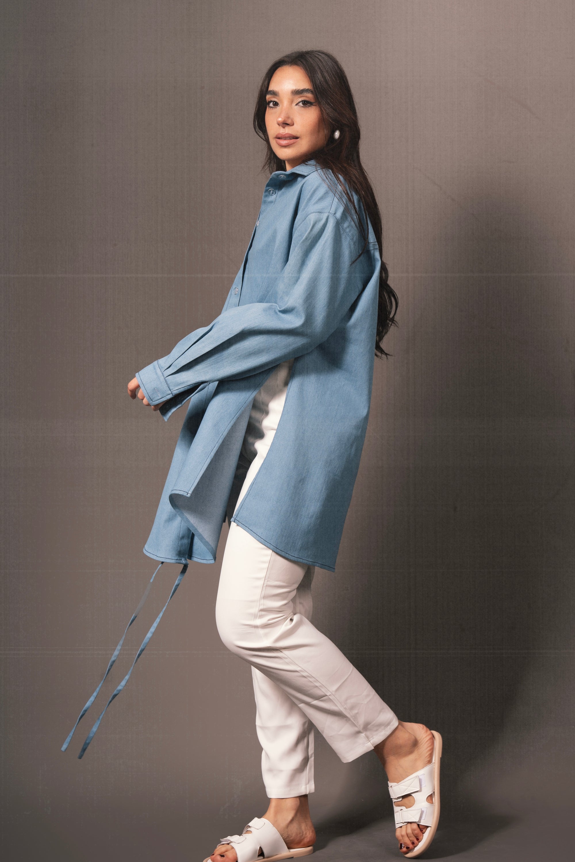 Gusty Denim Wrap Shirt in Baby Blue