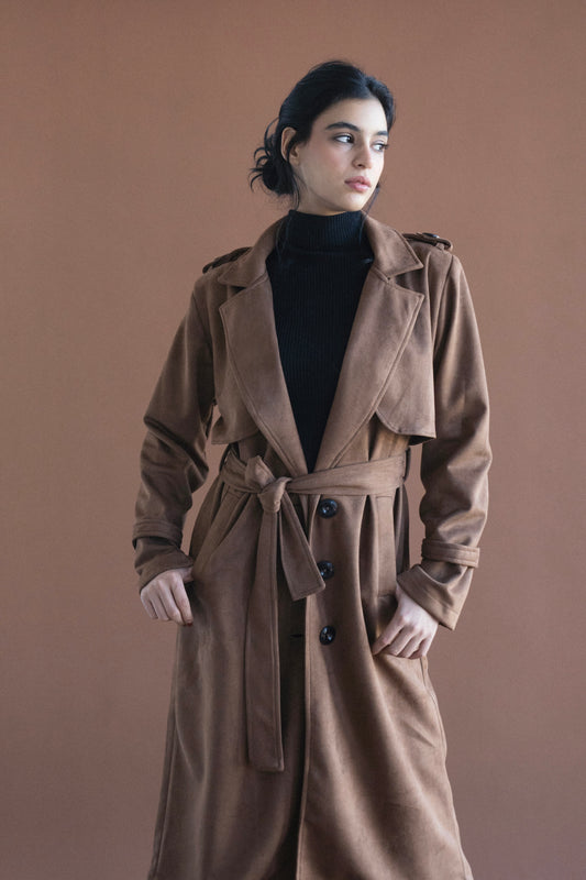 Ash Suede Coat in Brown