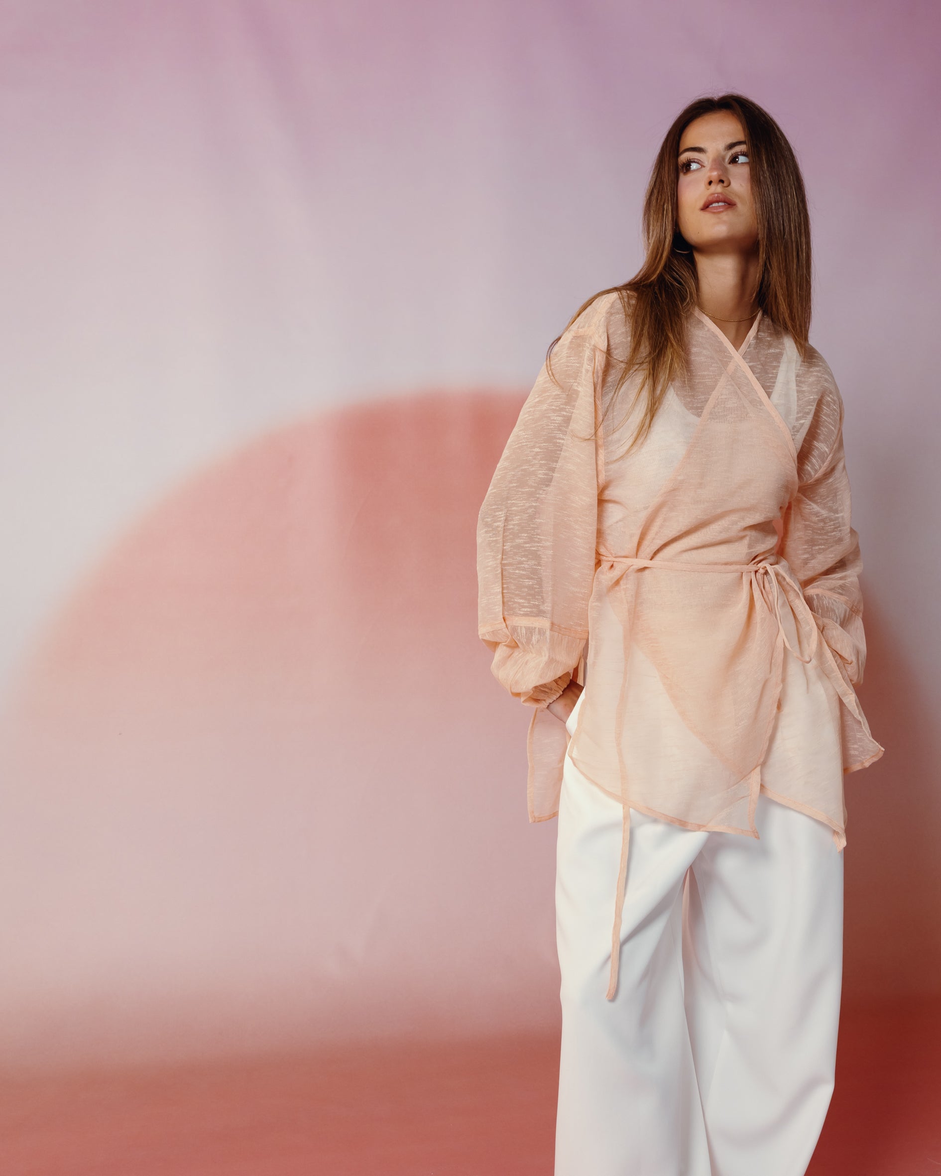 Linen Cross Top in Peach