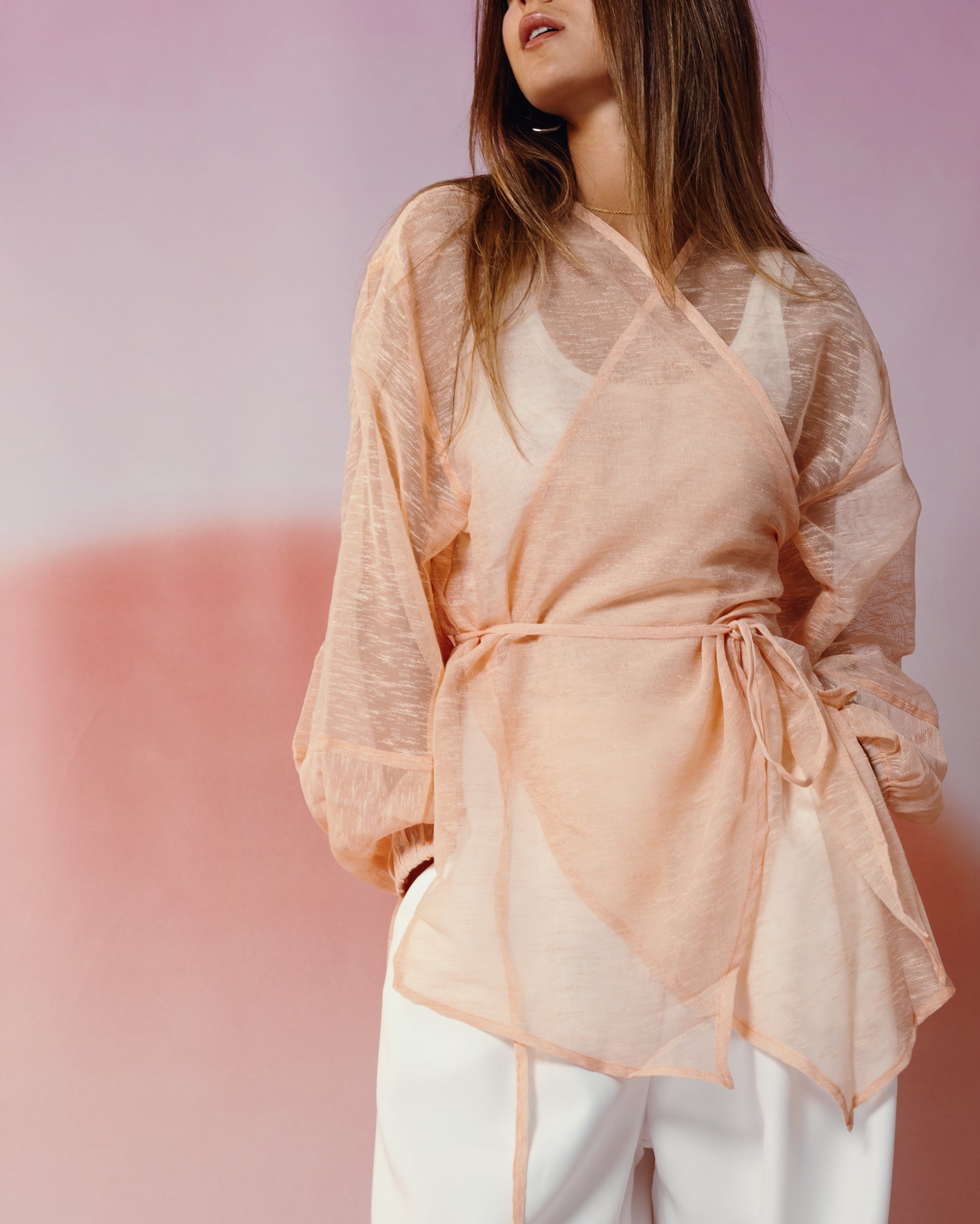 Linen Cross Top in Peach