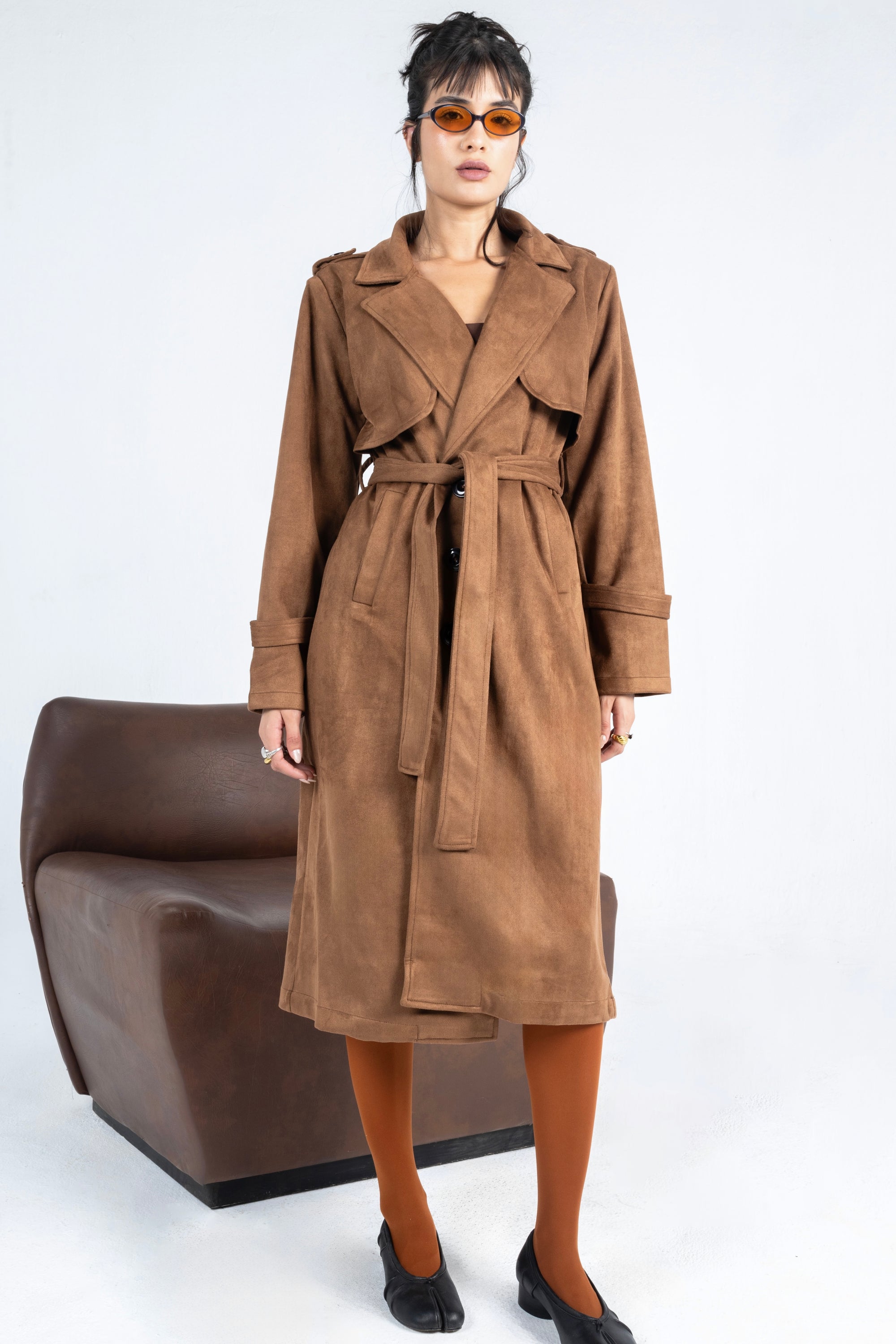 Ash Suede Coat in Brown