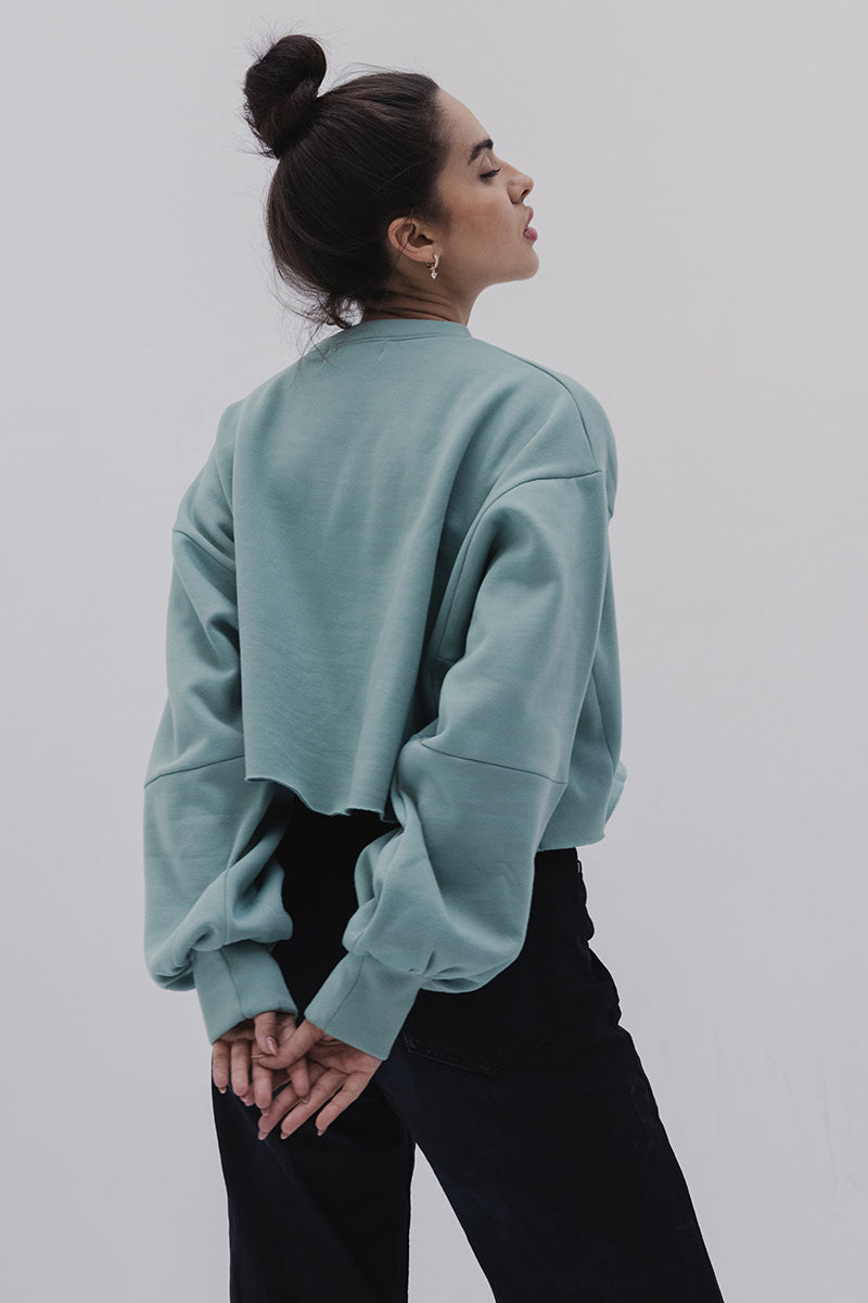 Cropped Hoodie in Mint Green