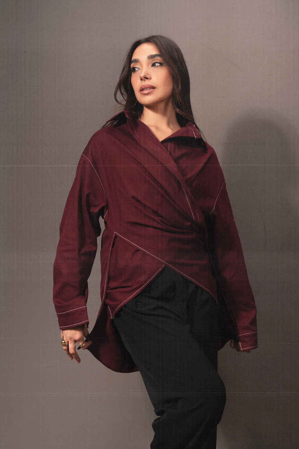 Gusty Denim Cross Shirt in Burgandy