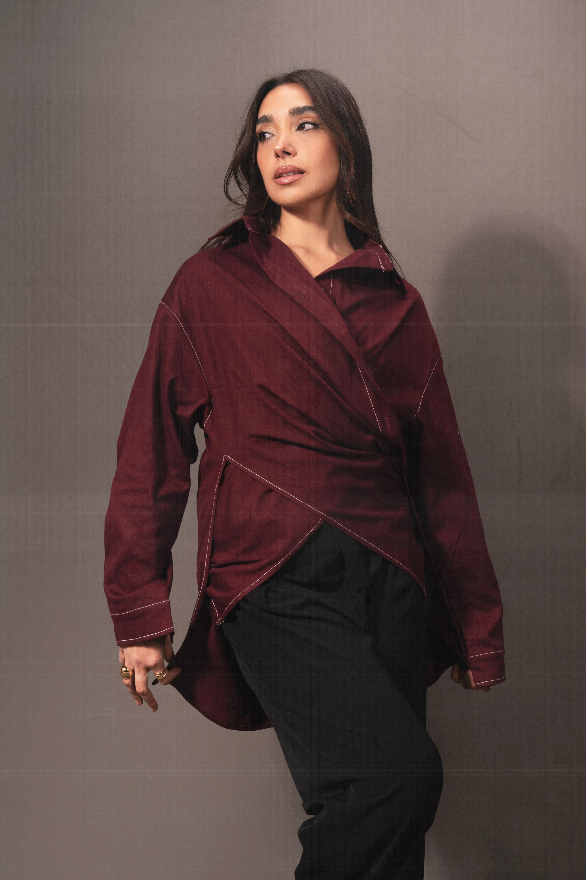 Gusty Denim Cross Shirt in Burgandy