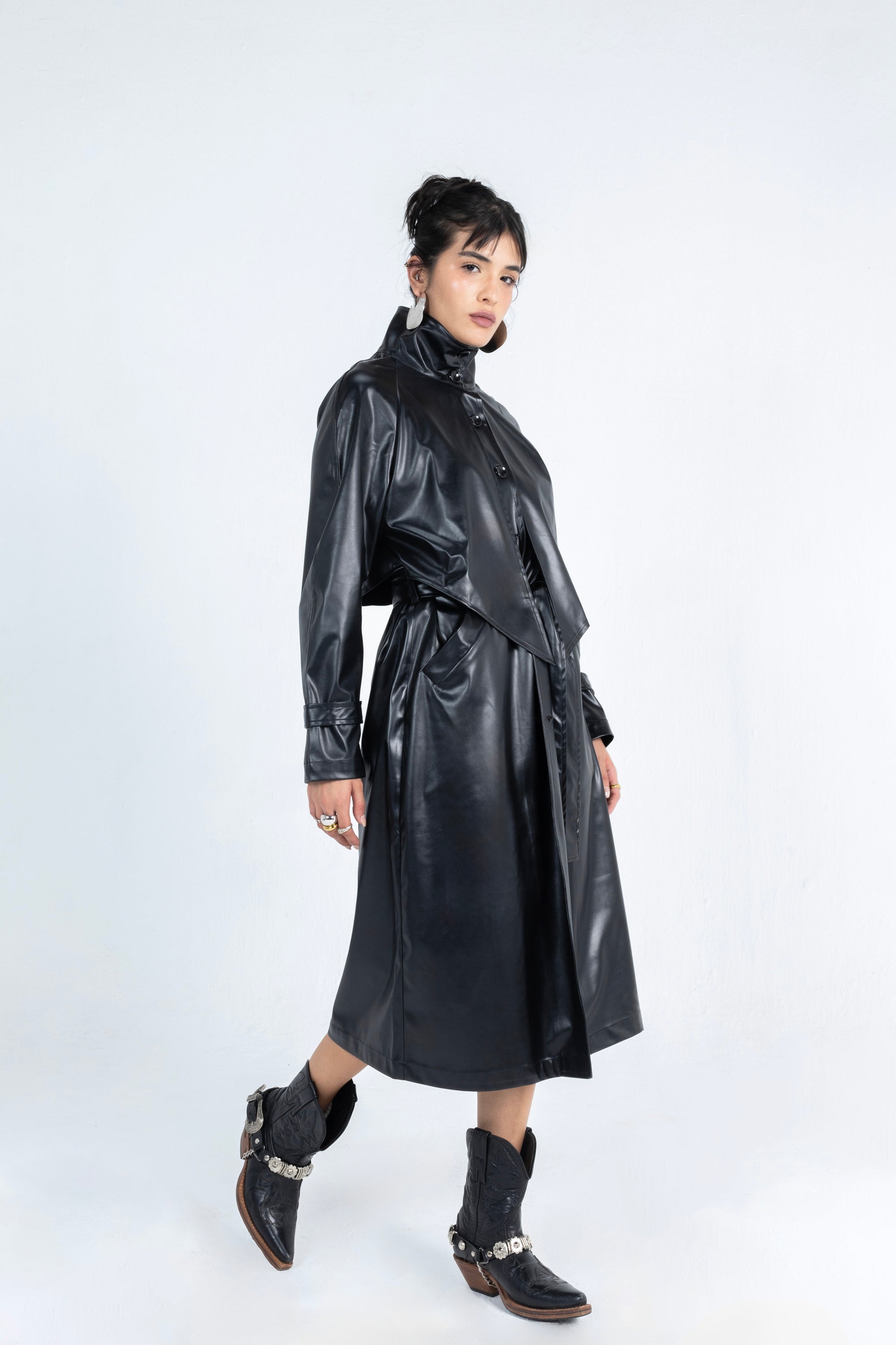 Charcoal Leather Coat in Black