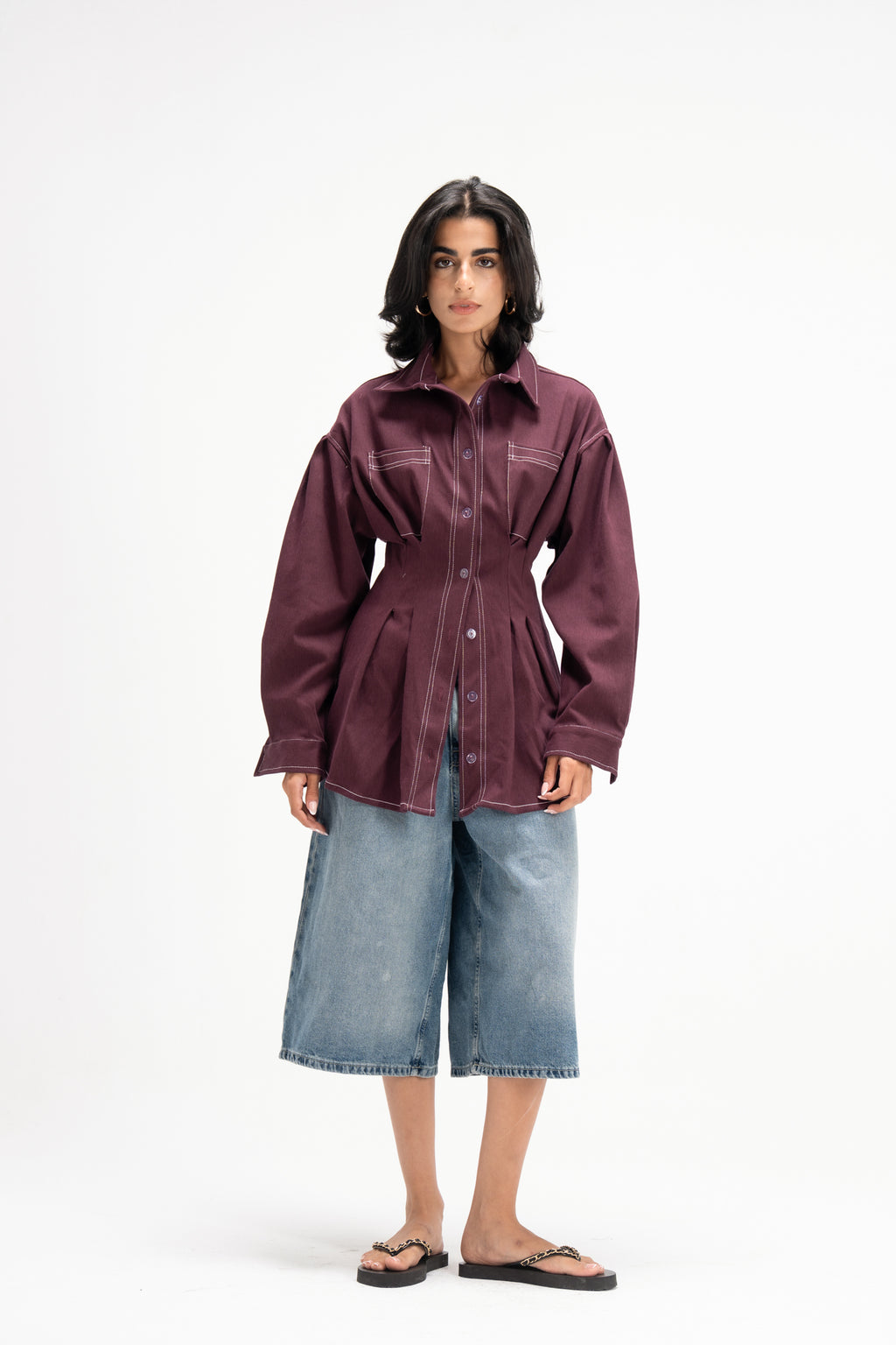 Vivid Denim Shirt in Burgandy