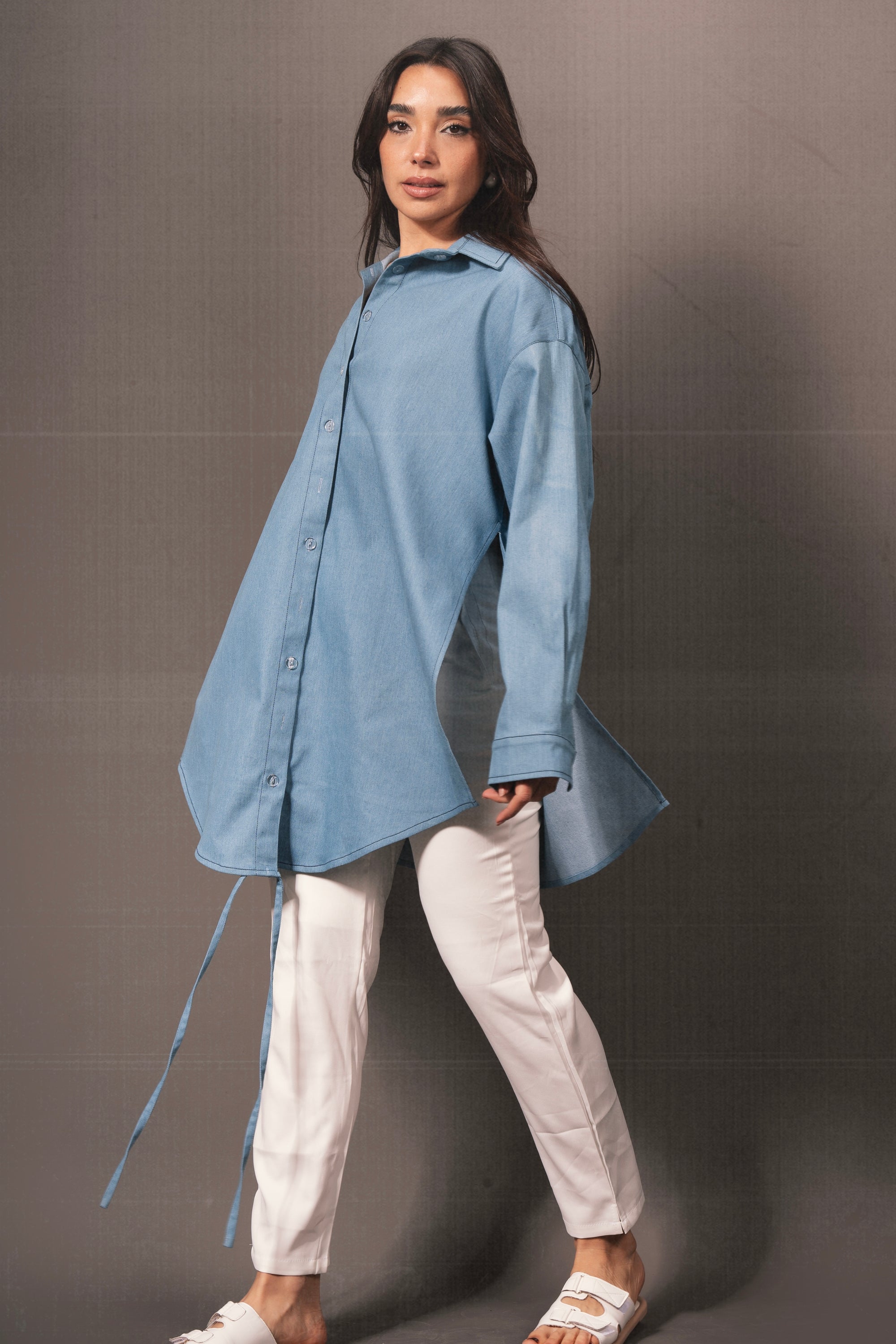 Gusty Denim Wrap Shirt in Baby Blue