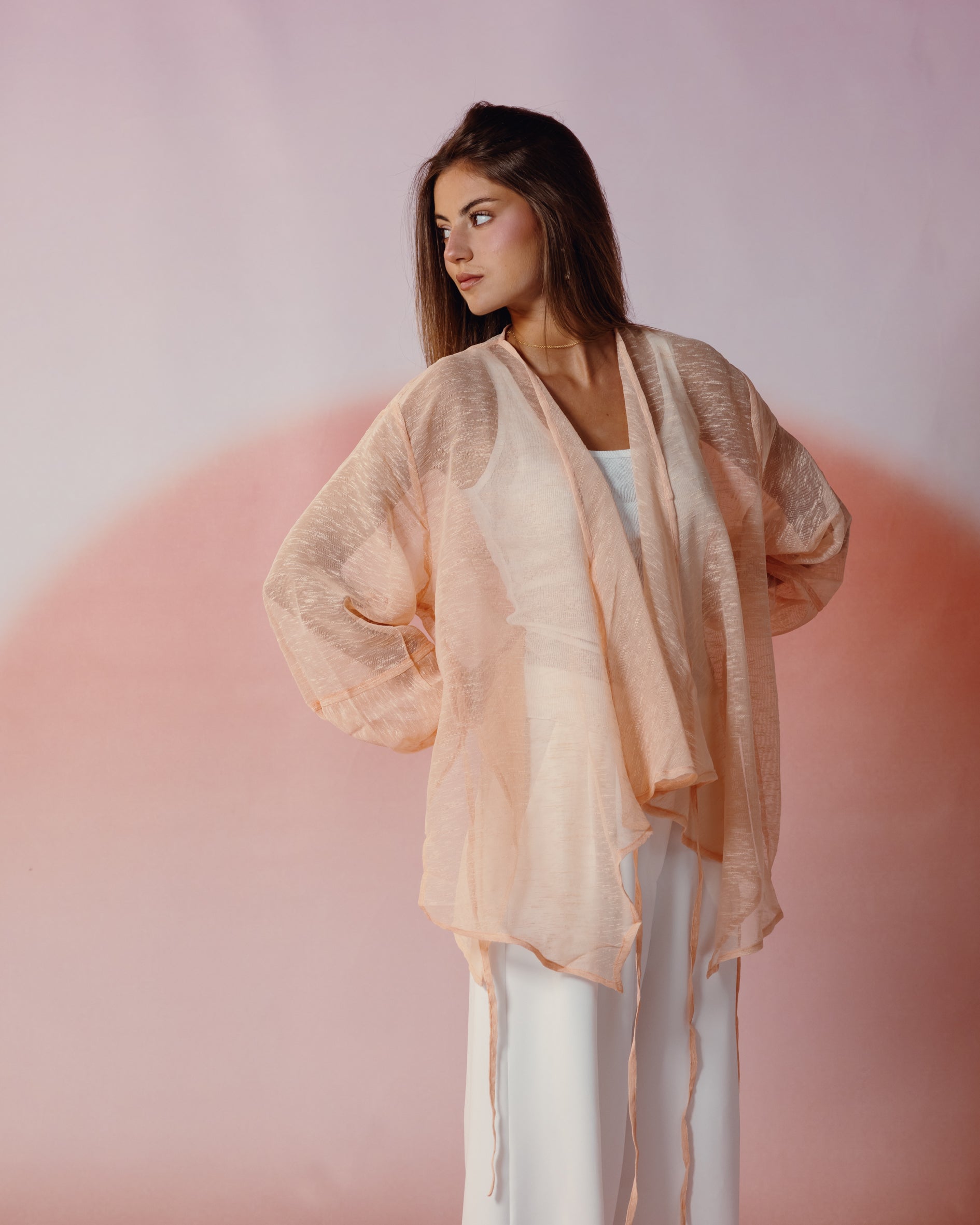 Linen Cross Top in Peach