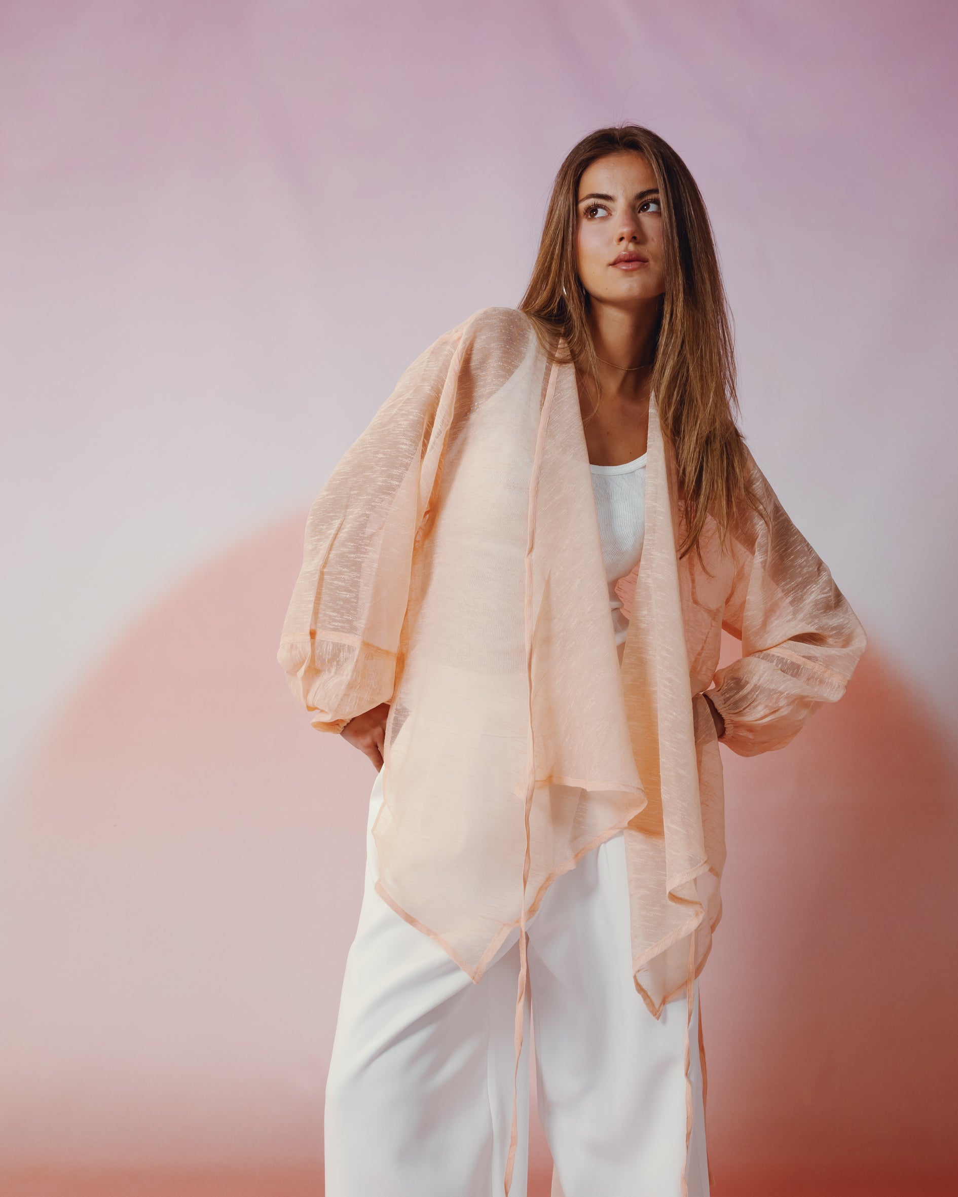 Linen Cross Top in Peach