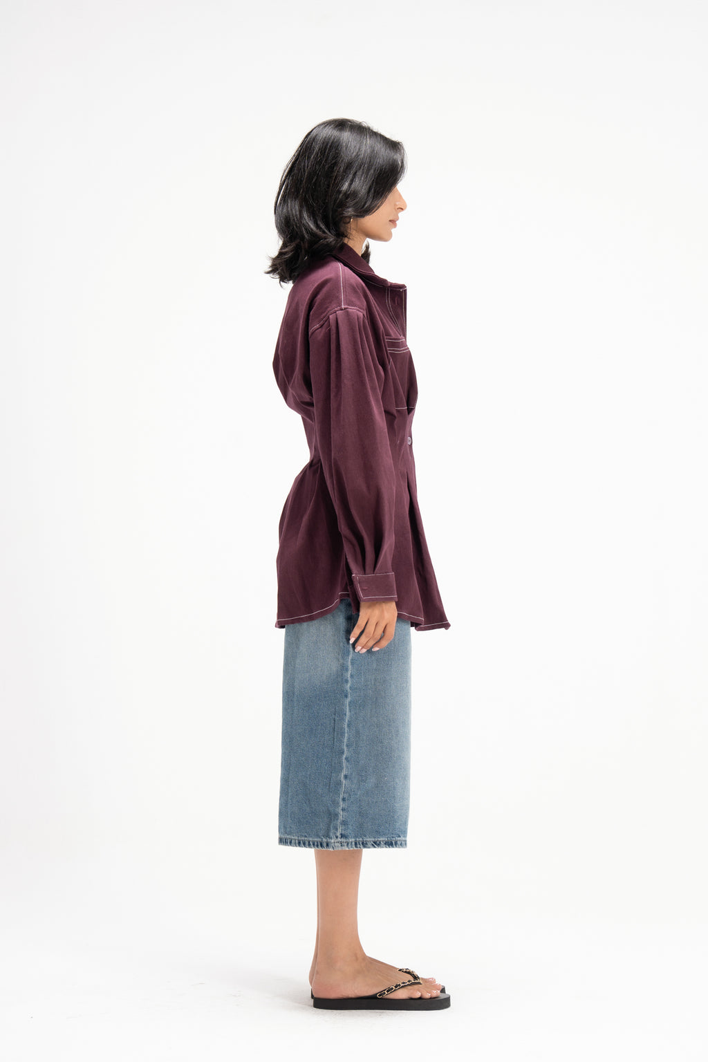 Vivid Denim Shirt in Burgandy