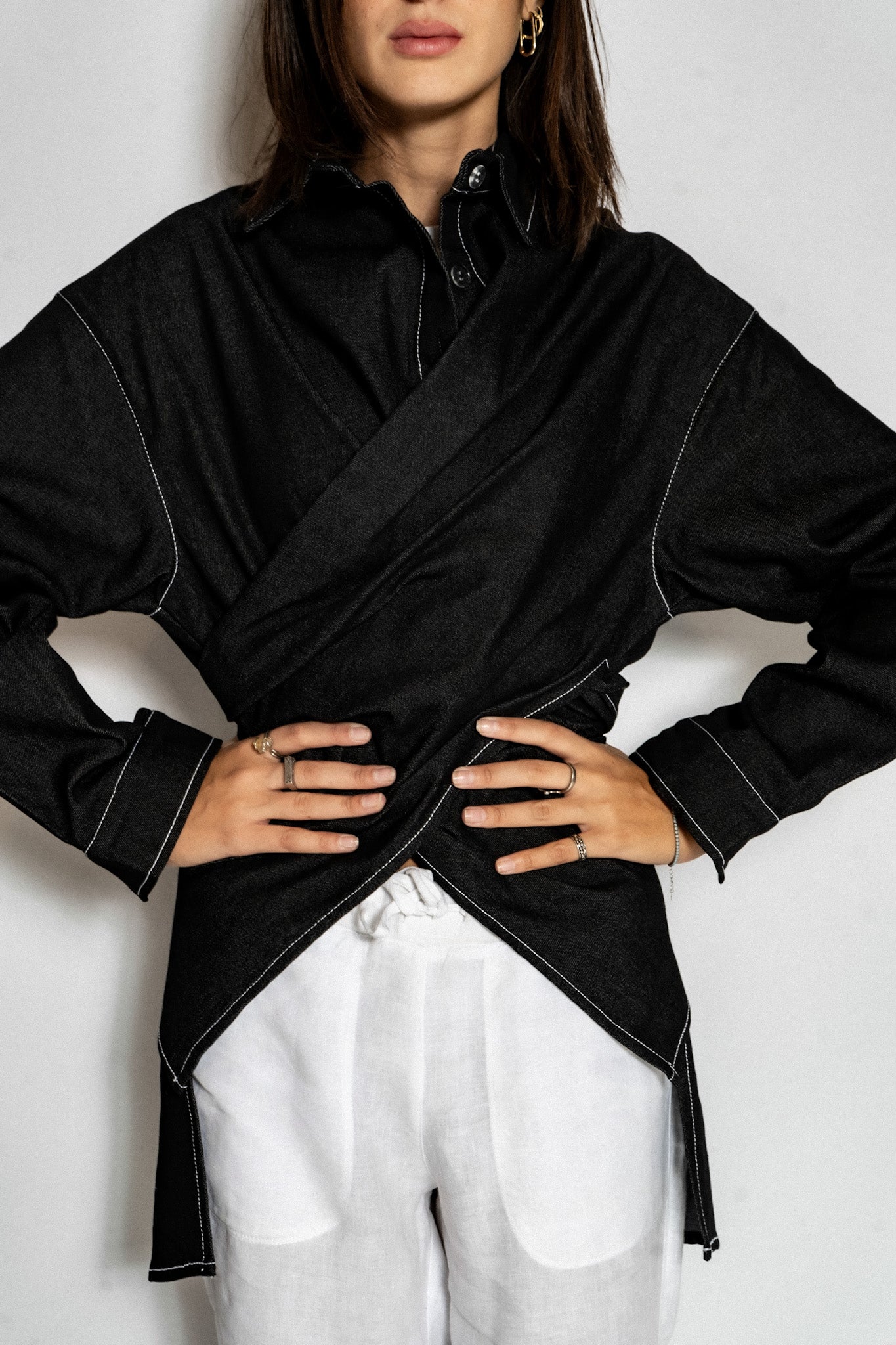 Gusty Denim Cross Shirt in Black