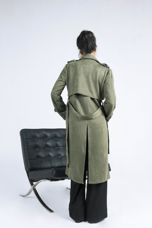 Ash Suede Coat in Olive Green